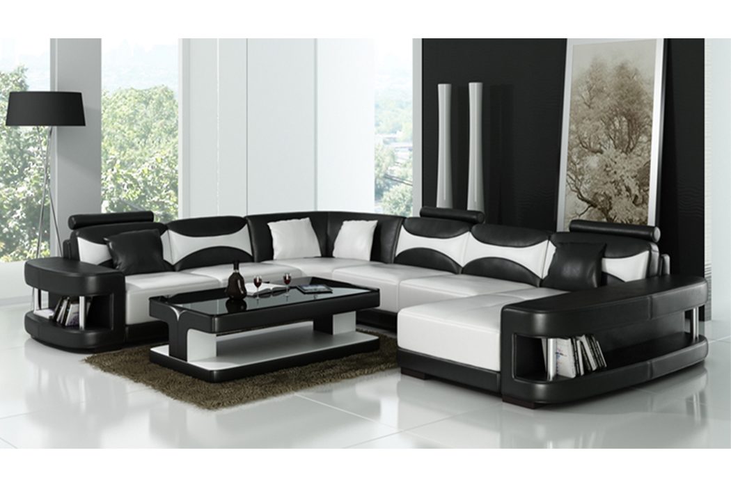 Sofa Couch - Polster Ecksofa JVmoebel Wohnlandschaft Ledersofas Ecksofa, Luxus Schwarz U Form