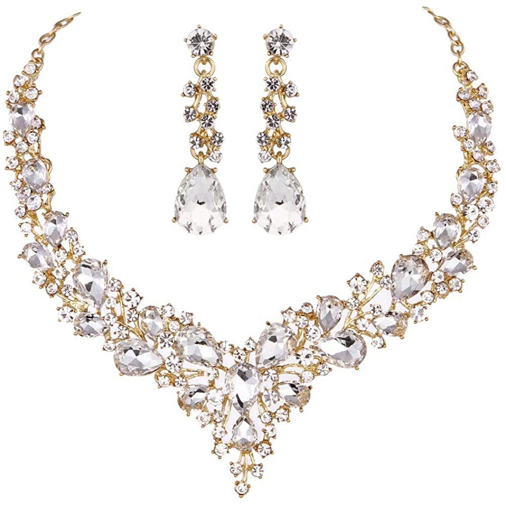 Coonoor Schmuckset Damen Hochzeits-Schmuckset, Halsketten- und Ohrring-Set, Hochzeits-Juwelen-Set, geeignet für Hochzeiten und Verlobungen