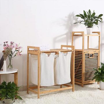 Zedelmaier Wäschekorb Bamboo Wäschekorb mit Fächern (2 St), Wäschesammler mit Ablage und Deckel, Wäschesack aus Stoff