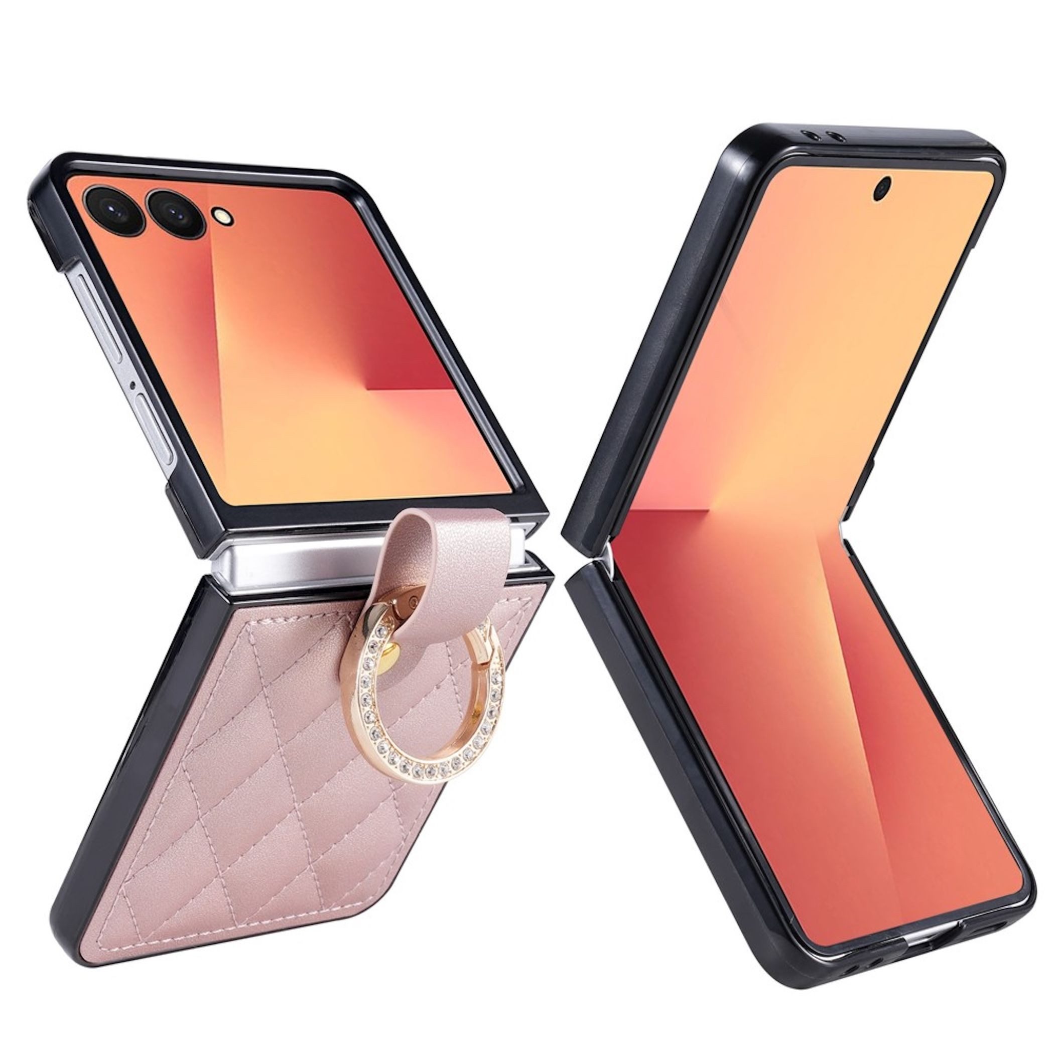 Wigento Handyhülle Ringhalter für Samsung Galaxy Z Flip8 Kunstleder Strassverzierung 6,90 Zoll, Ringhalter, Strassbesatz, Diamond Stepp Design