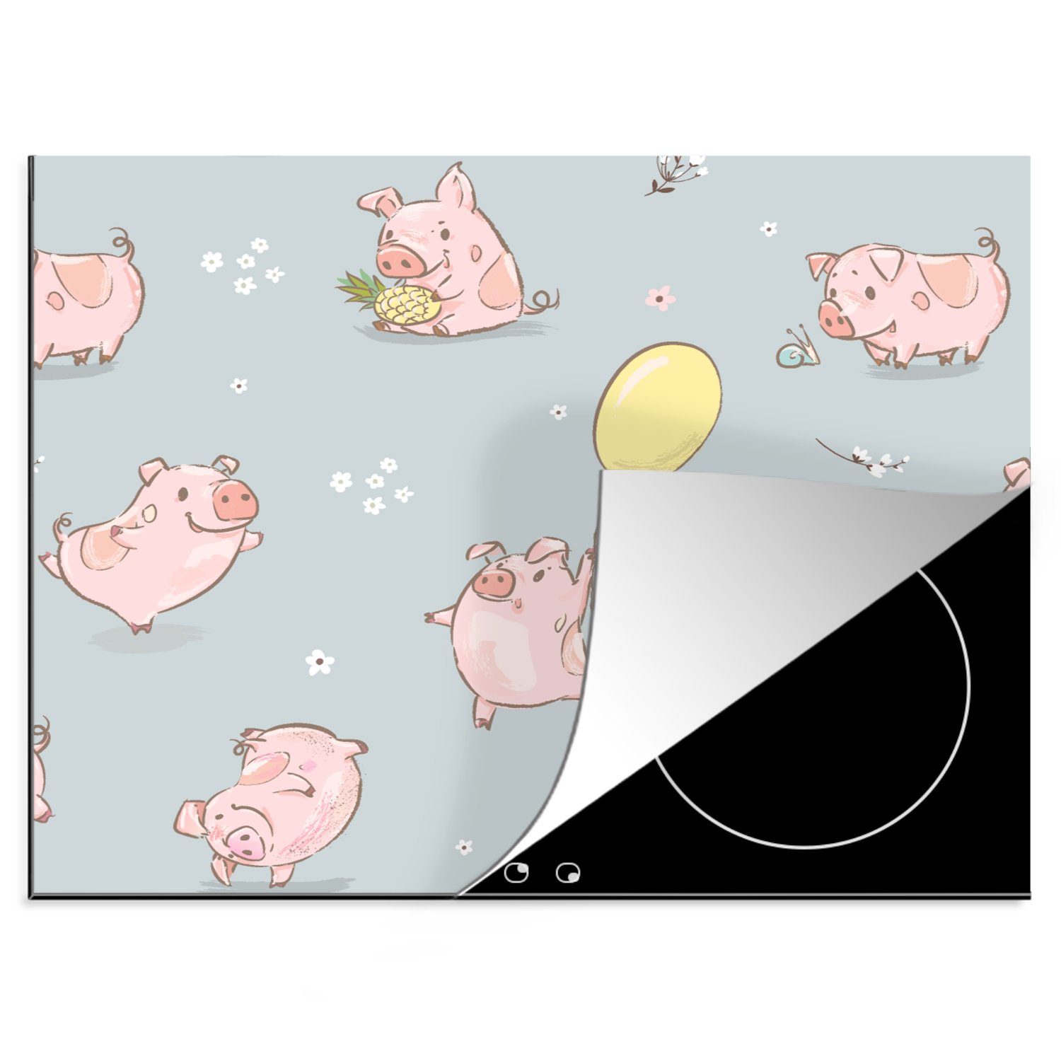 MuchoWow Herdblende-/Abdeckplatte Muster - Schweine - Luftballons, Vinyl, (1 tlg), 60x52 cm, Mobile Arbeitsfläche nutzbar, Ceranfeldabdeckung