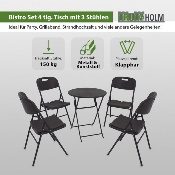 TRUTZHOLM Bistrotisch Balkonmöbel Gartenmöbel Campingmöbel Bistrotisch und 4 Stühle grau Ø (pflegeleicht)