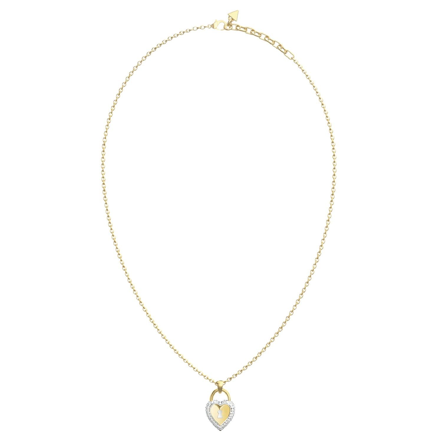 Guess Herzkette JUBN06060JWYGRHT/U, für Damen Herz Schloss Goldfarben