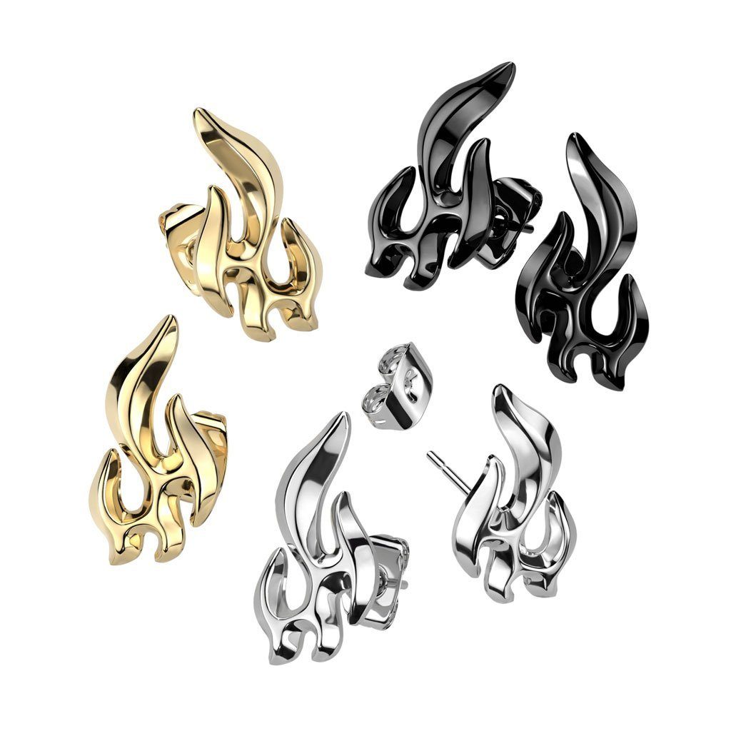 2-tlg), Ohrschmuck BUNGSA (1 Varianten Stück), Paar verschiedene aus gold Ohrringe Ohrstecker Ohrring-Set Edelstahl Unisex Flamme (2