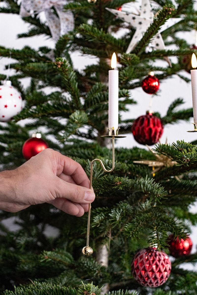 hdg Christbaumschmuck Stück für Balancehalter im Weihnachtsbaum, Baumkerzenhalter glänzend Schmuckkarton gold Pendelhalter 6