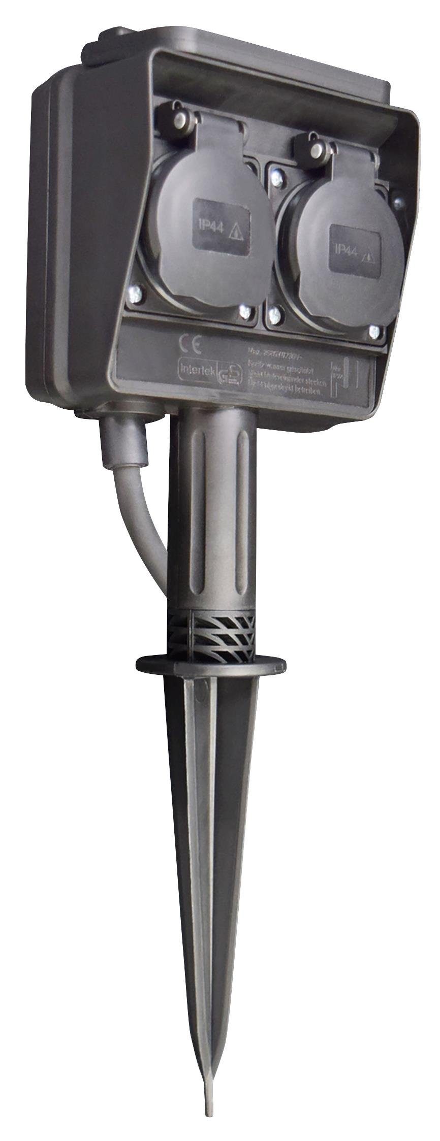 McPower Gartensteckdose Gartensteckdose McPower, 2-fach, IP44, mit Erdpieß, 3m Kabel