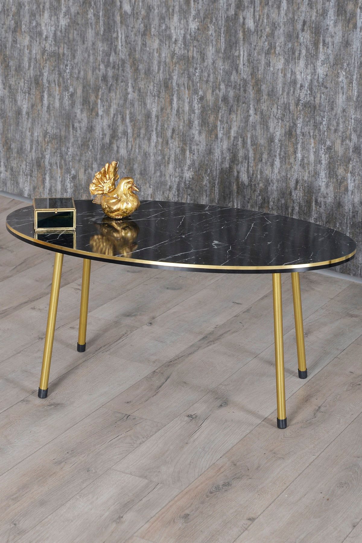 en.casa Couchtisch, schwarz marmoriert, goldfarbenes Gestell günstig online kaufen