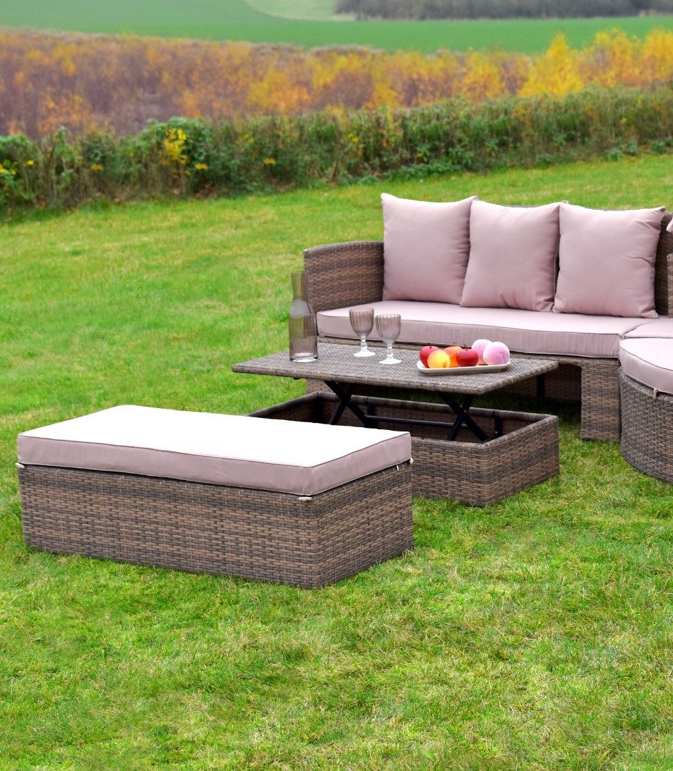 MERXX Garten-Essgruppe Riva Erweiterungsset, (8-tlg), 2 Sitzbänke, inkl. Sitz-und Rückenkissen, mit höhenverstellbarem Tisch