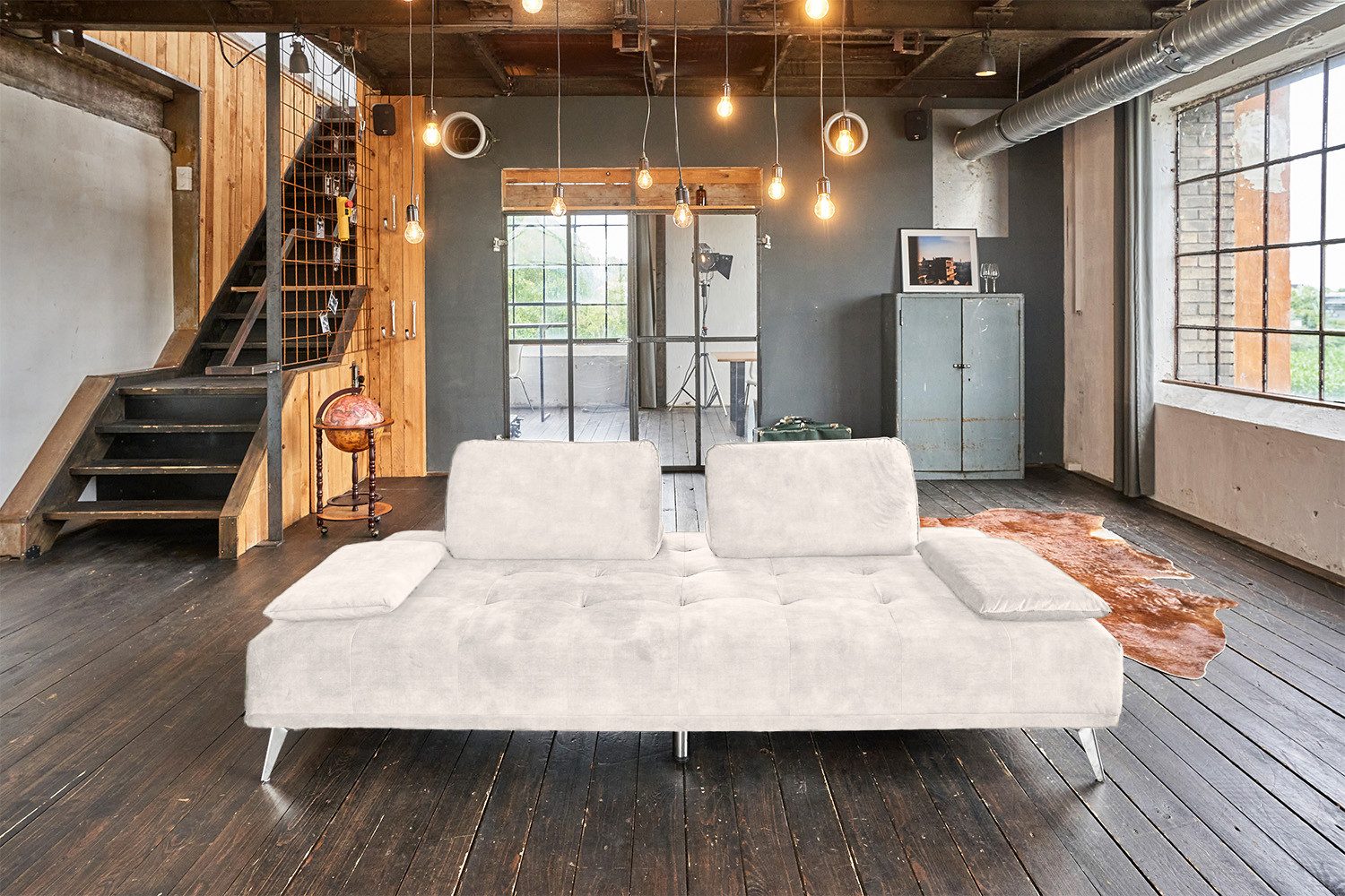 KAWOLA Schlafsofa WIOLO Velvet cremeweiß - Bequeme Liegefläche - Gästebett, Modernes Daybed mit Kissen, Schlafcouch, Wohnzimmer Sofa