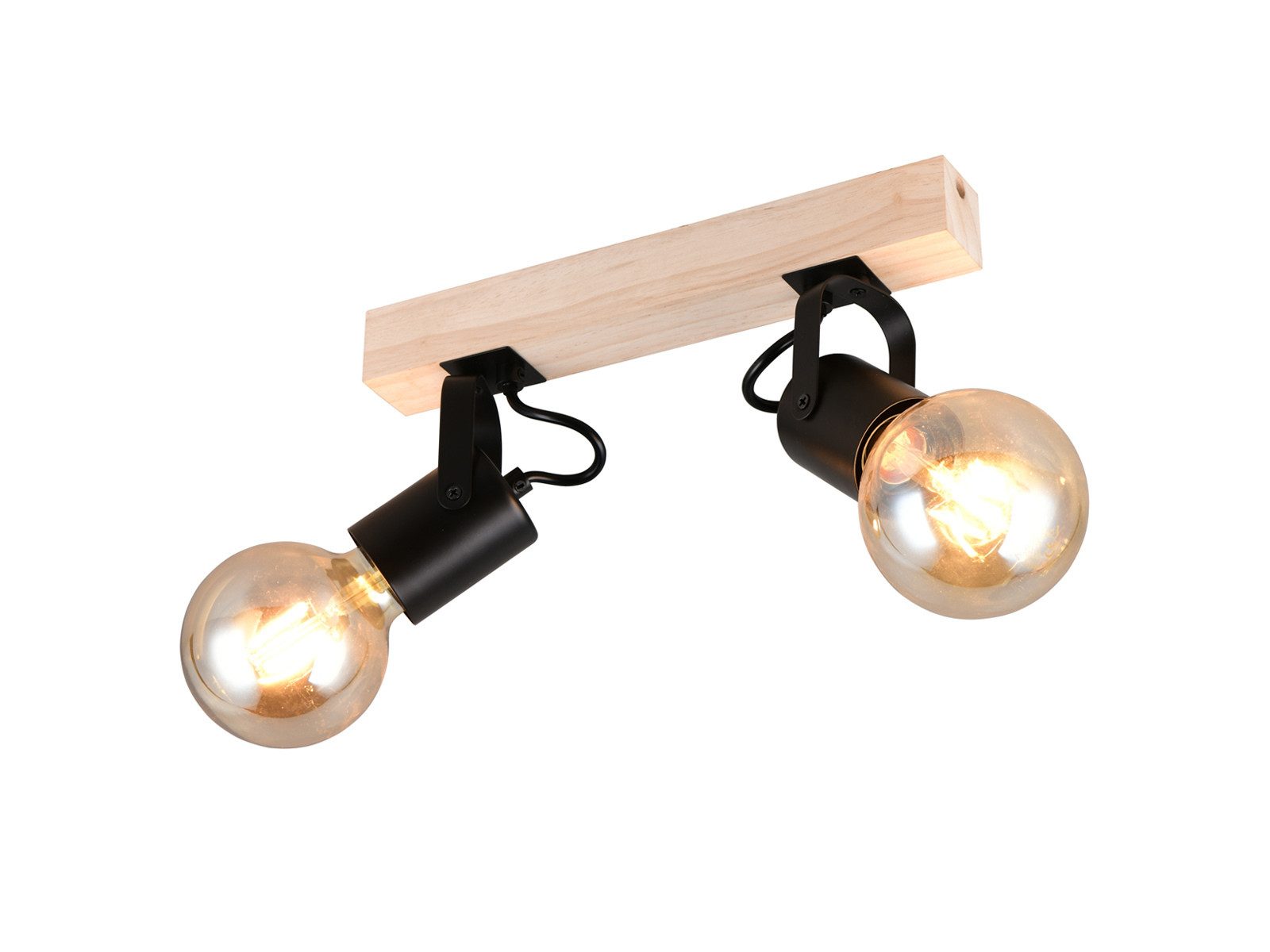 Reality Leuchten LED Deckenstrahler 2-flammig mit Naturholz Breite 31cm, Dimmfunktion, LED wechselbar, warmweiß, Decken-lampe mit Holzbalken für Jugendzimmer & Treppenhaus Beleuchtung