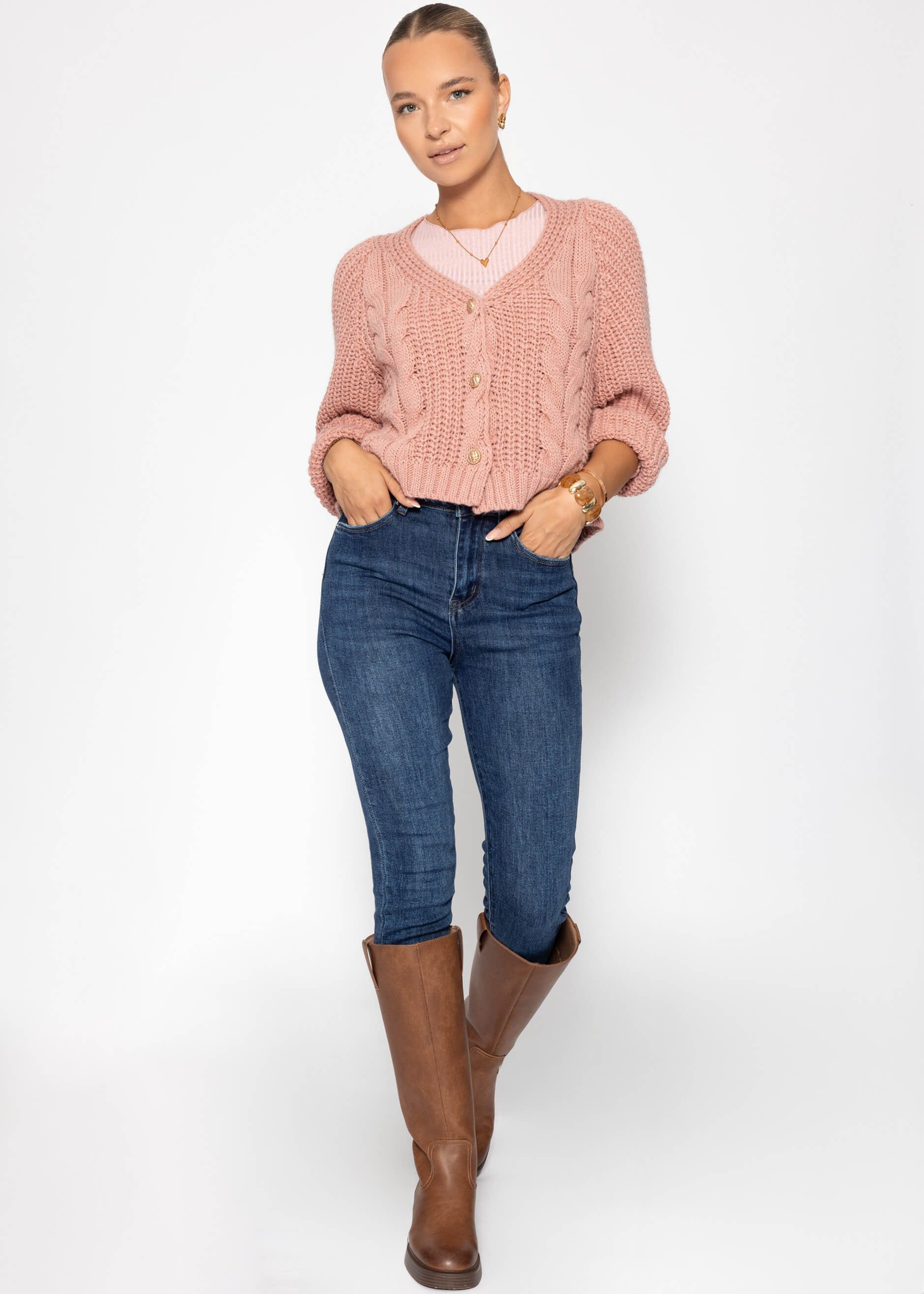 SASSYCLASSY Cardigan Zopfstrick-Cardigan mit Knopfleiste für günstig online kaufen