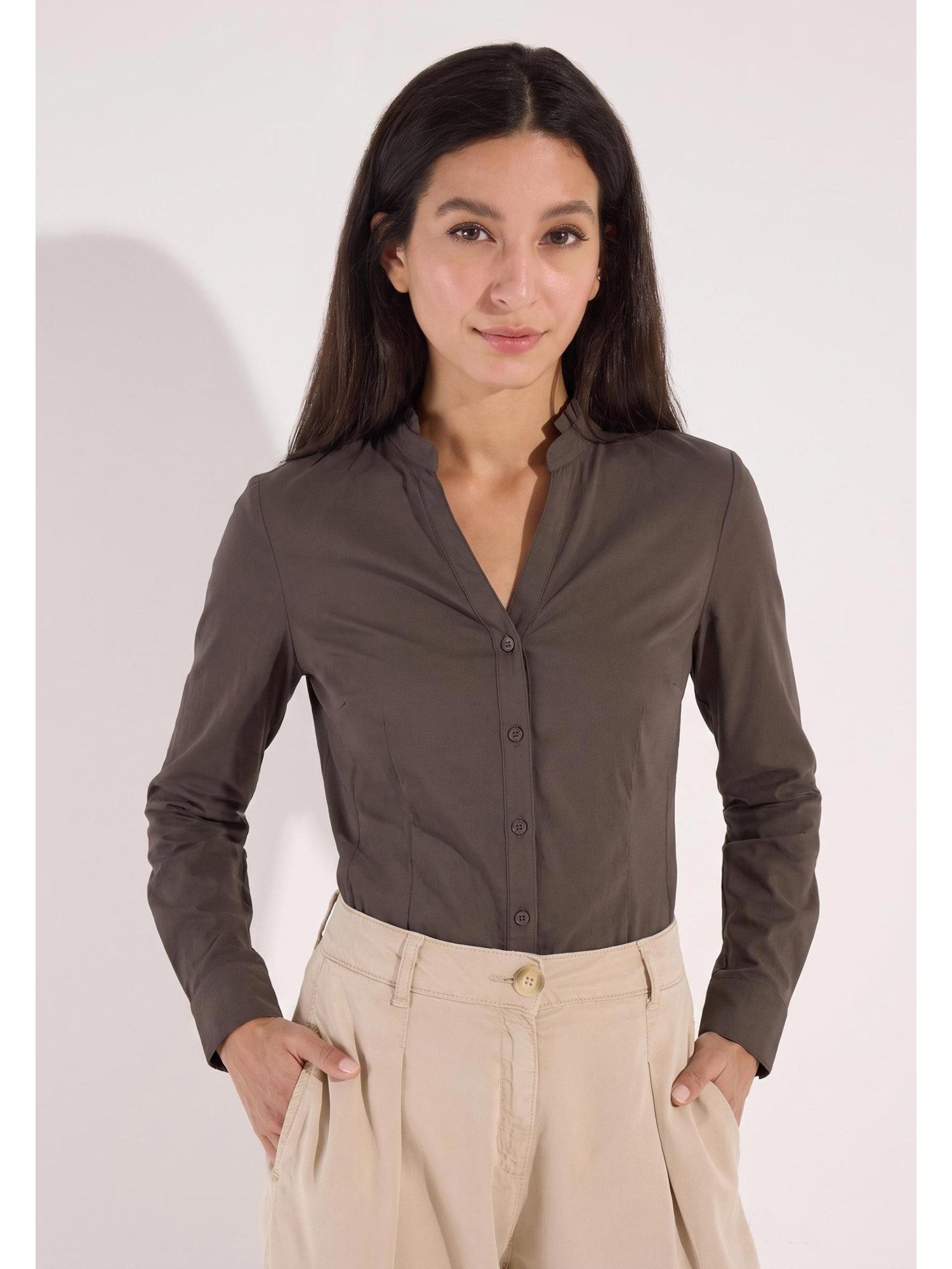 MORE&MORE Langarmbluse feminine Stretchbluse, Rüschenkragen