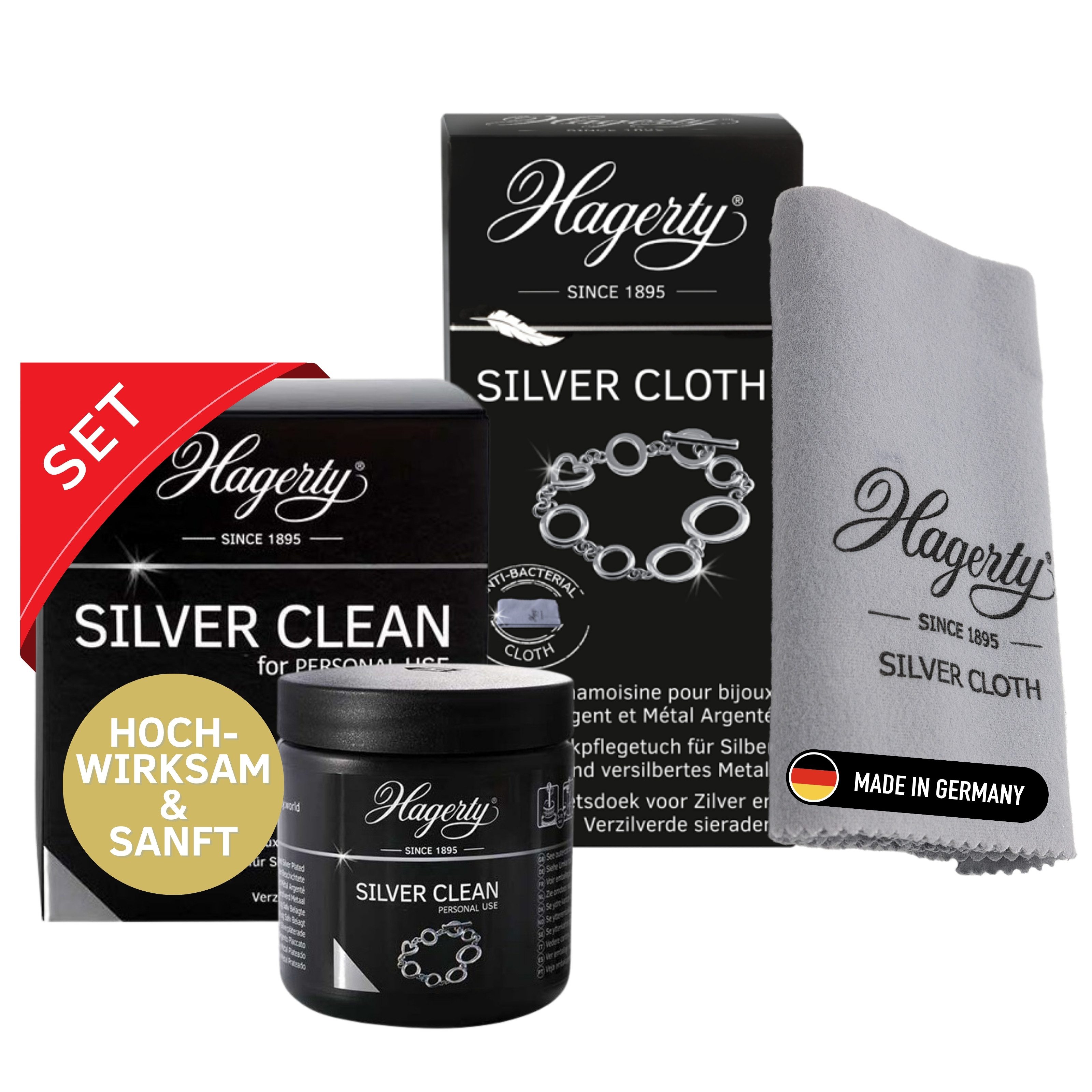 Hagerty Set Silver Clean + Silver Cloth Silberschmuck Reinigungsset Schmuckreiniger