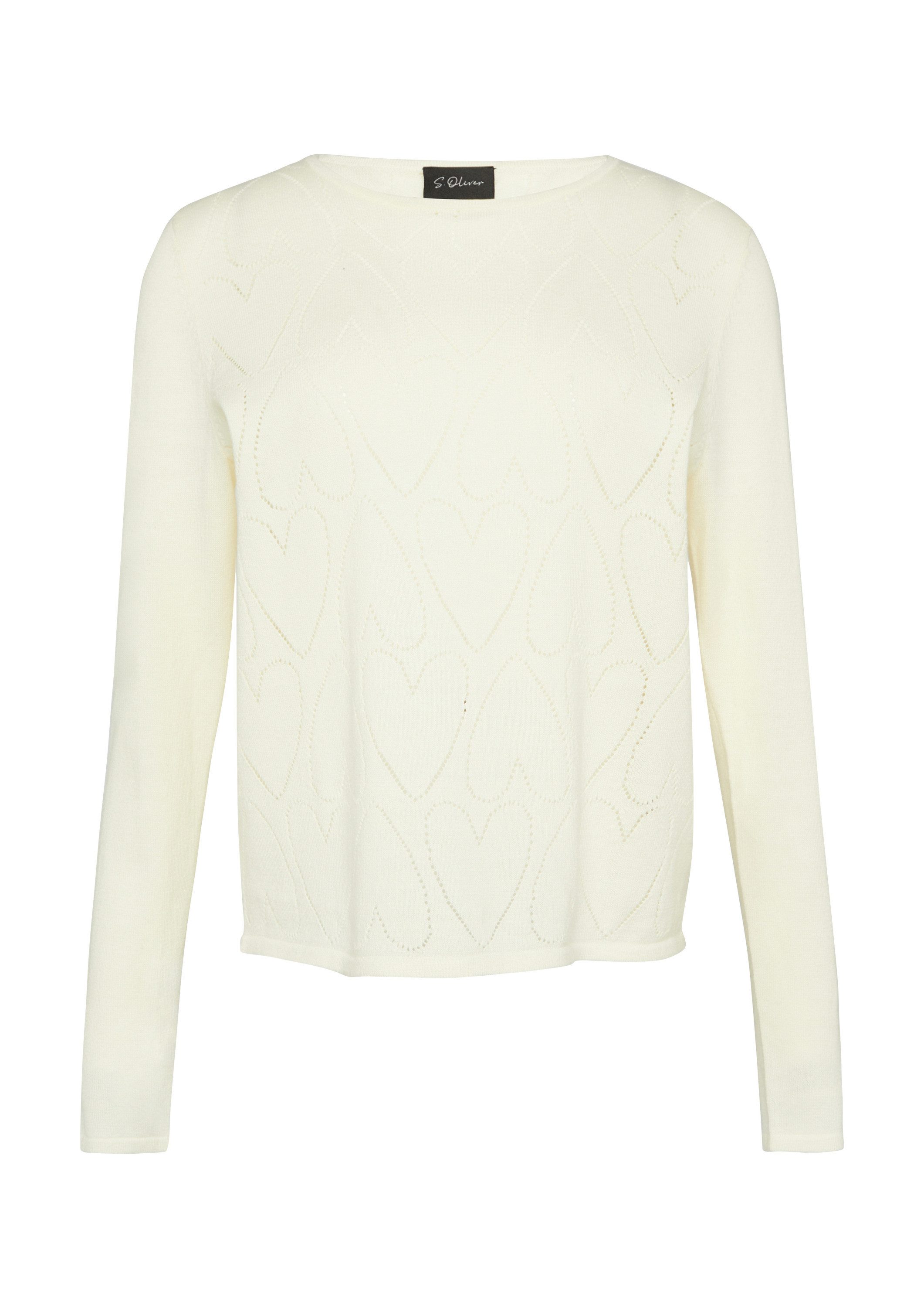 s.Oliver Longpullover Strickpullover Feinstrickpullover mit Herz-Ajourmuster