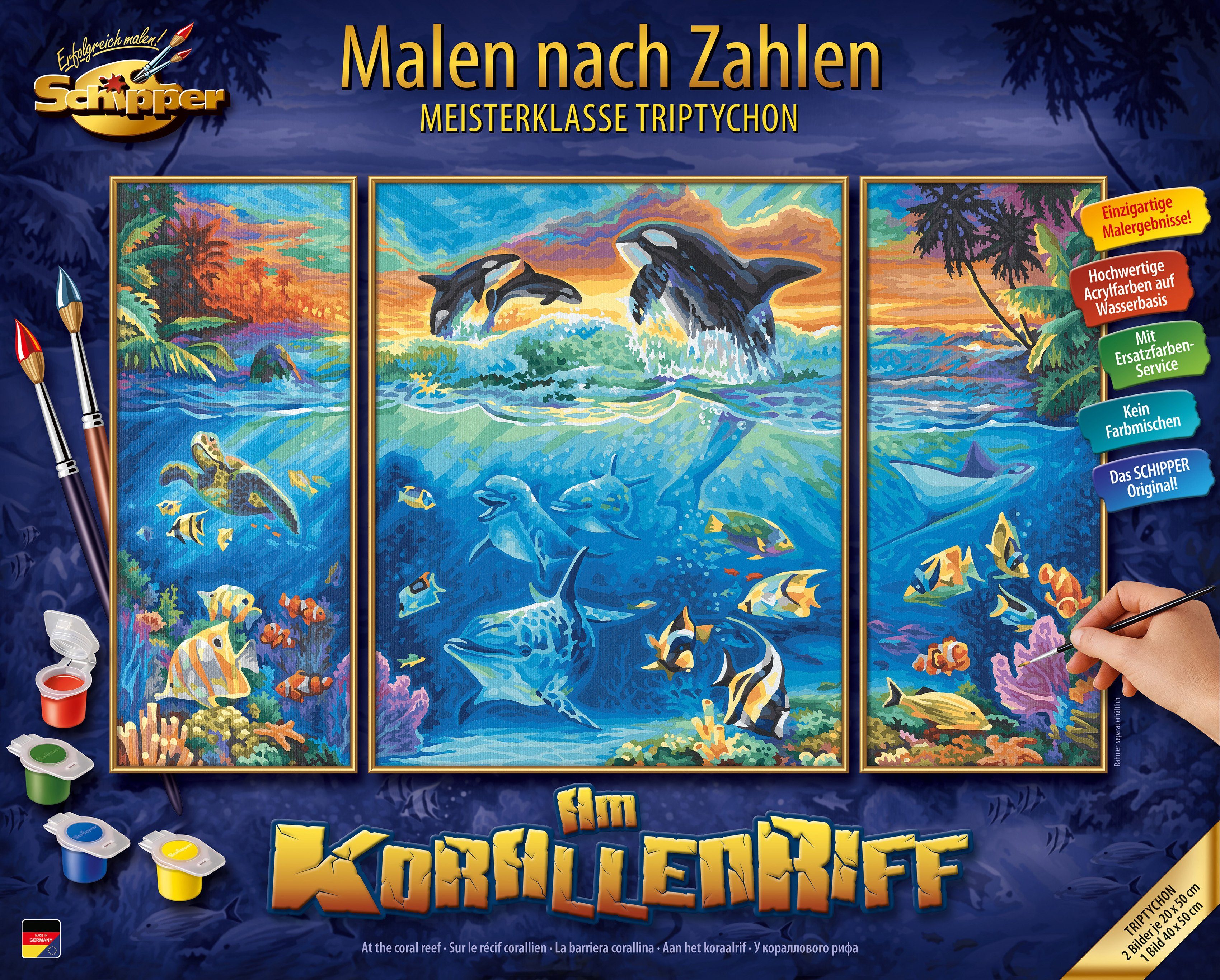 Schipper Malen nach Zahlen Meisterklasse Triptychon - Am Korallenriff, Made in Germany