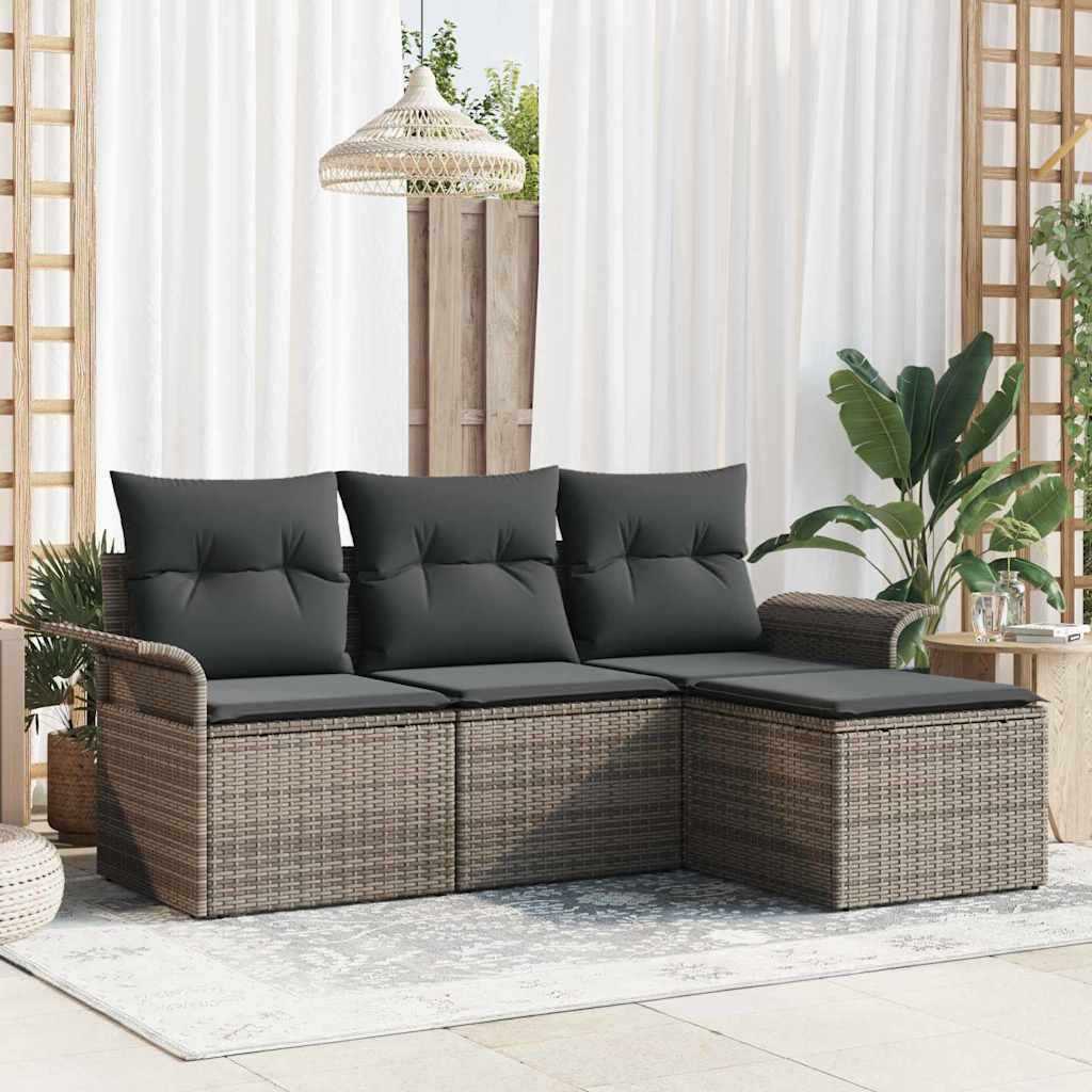 vidaXL Loungesofa Sofa Set 4 stk. 4-Sitzanzahl Grau Poly-Rattan, 4 Teile