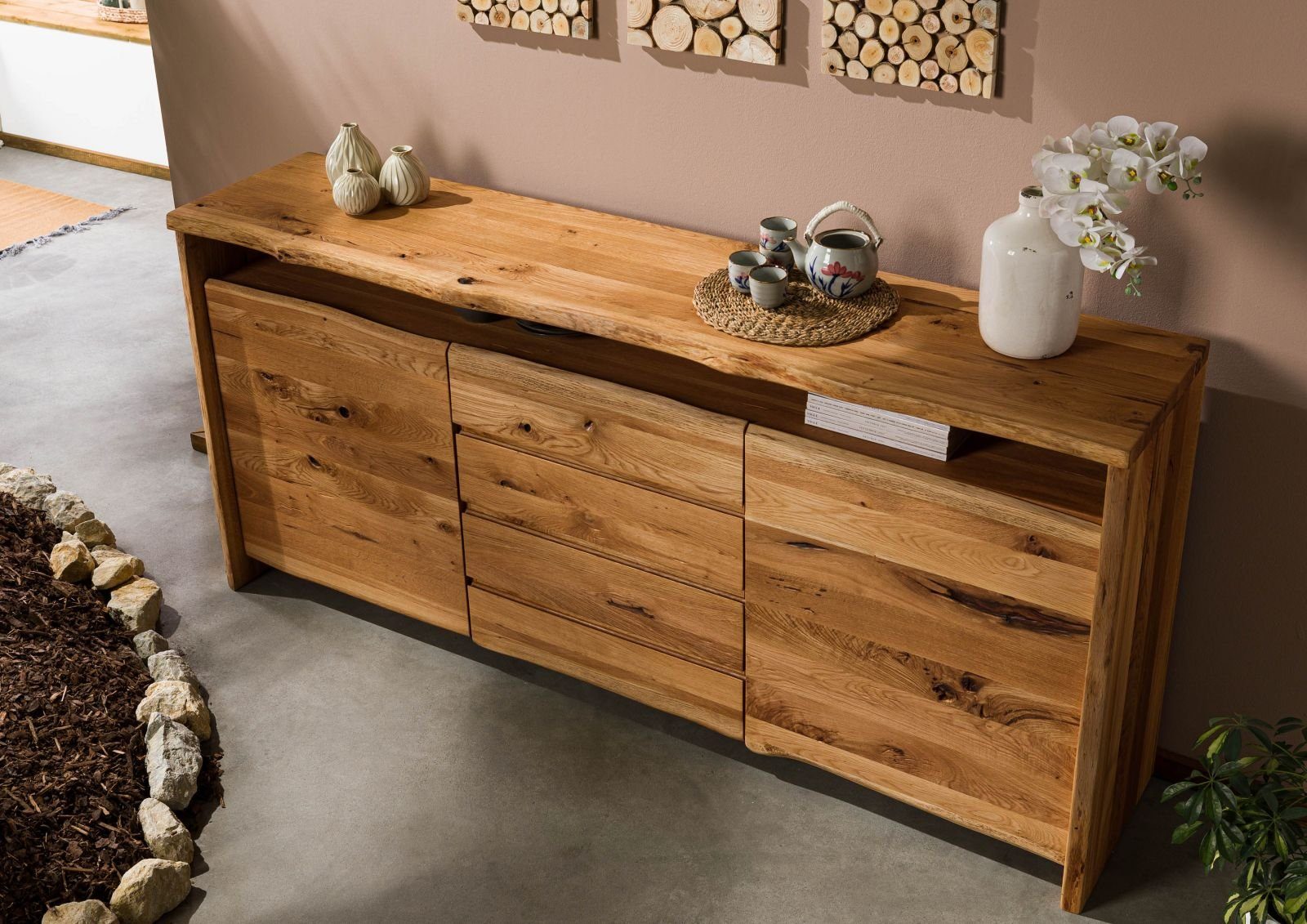 Massivmoebel24 Sideboard PURE OAK (Massivholz), Sideboard Wildeiche 210x45x96 natur geölt PURE OAK #701