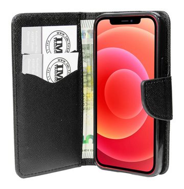 cofi1453 Handyhülle cofi1453® Buch Tasche "Fancy" für iPhone 12 Pro Handy Hülle Etui Brieftasche Schutzhülle mit Standfunktion, Kartenfach Schwarz