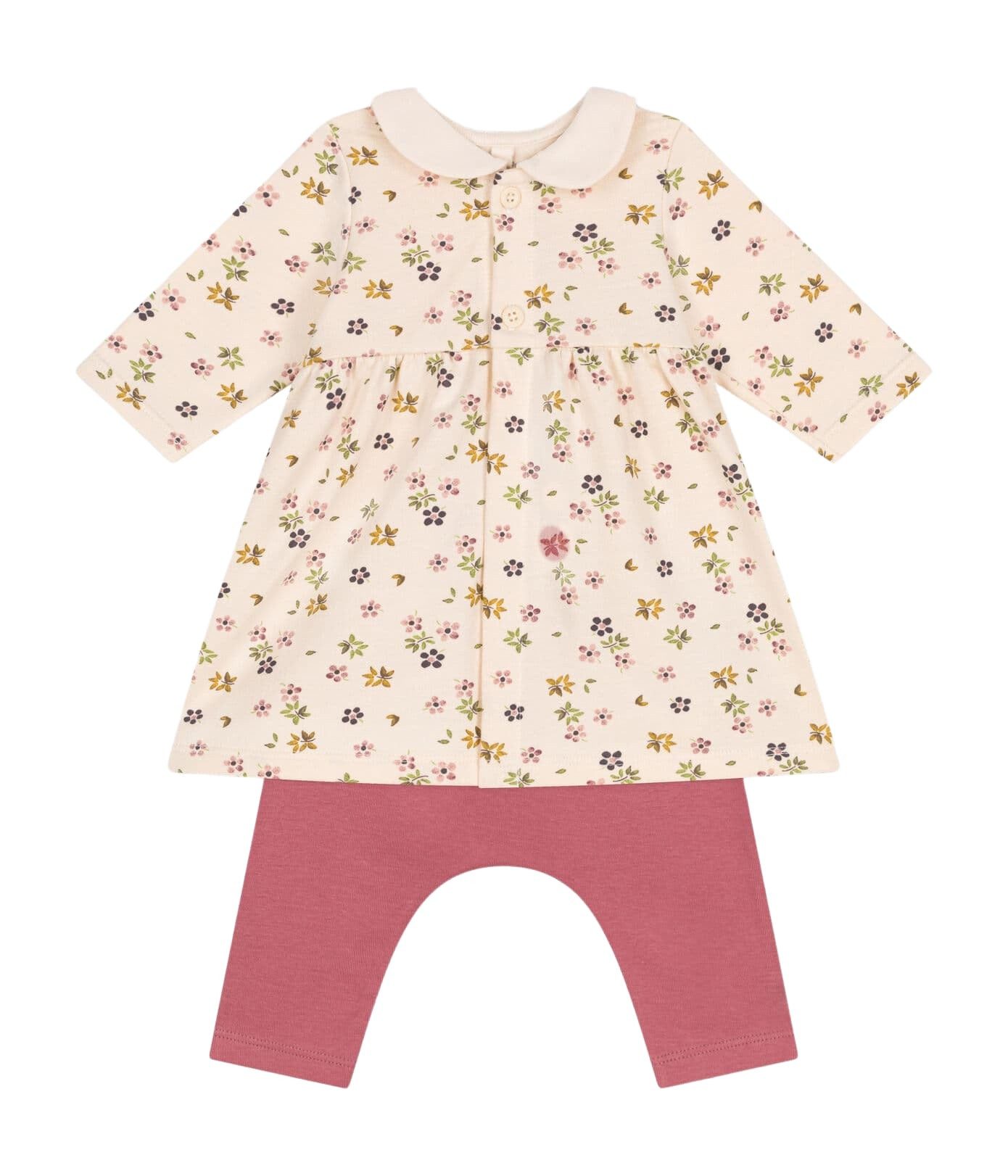 Petit Bateau Kleid & Leggings Petit Bateau langärmeliges Baby Kleid rosa Blumenprint Leggings