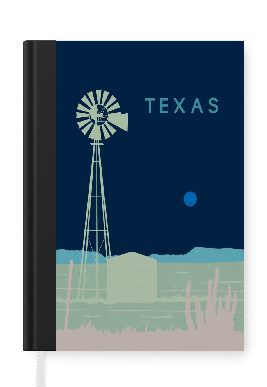 MuchoWow Notizbuch Windmühle - Texas - USA - Illustration, Journal, Merkzettel, Tagebuch, Notizheft, A5, 98 Seiten, Haushaltsbuch