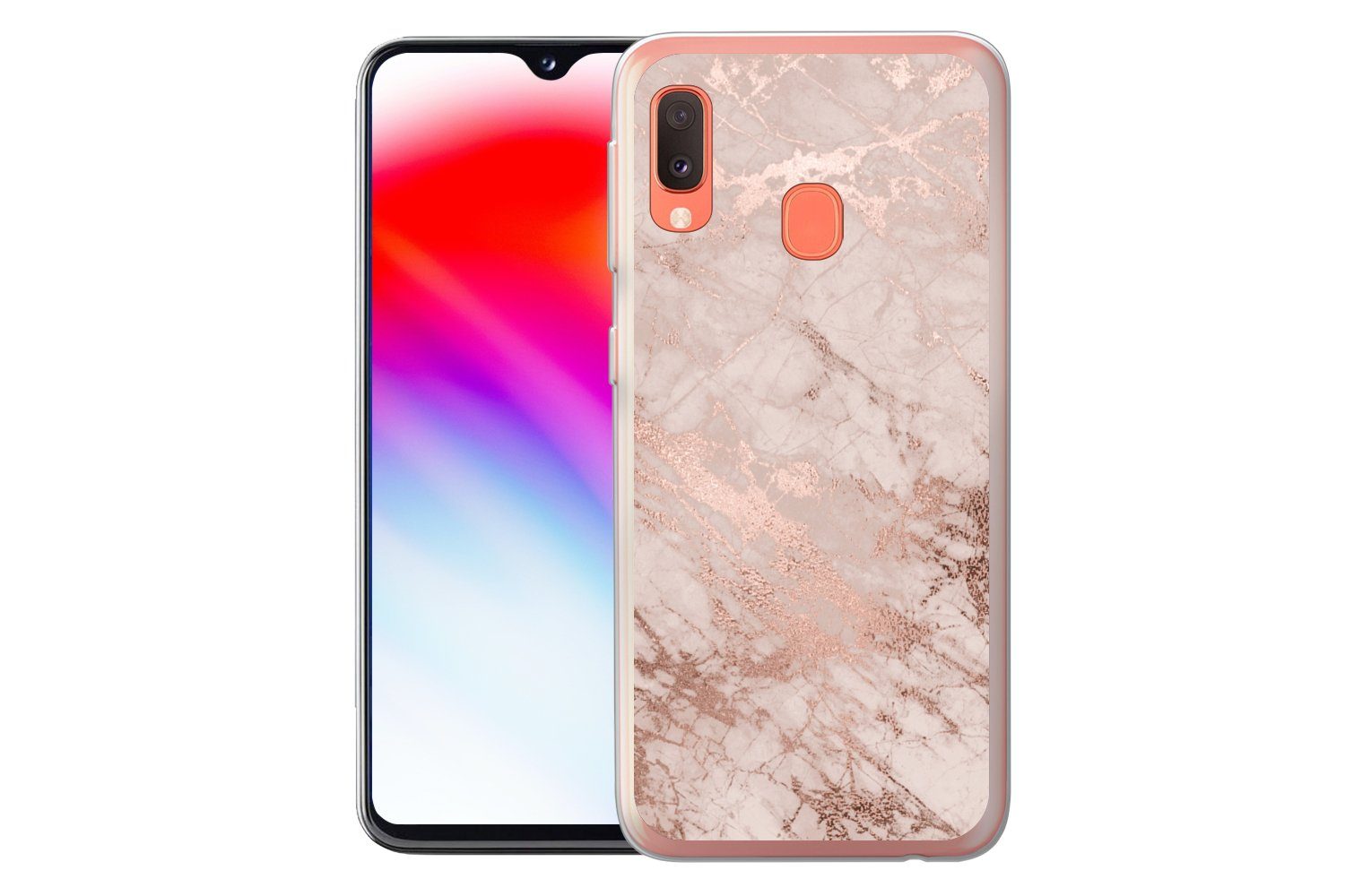 MuchoWow Handyhülle für Samsung Galaxy A20e Marmor - Rosa - Luxus - Marmoroptik - Glitzer, Smartphone-Bumper, Print, Handy Schutzhülle Dünn