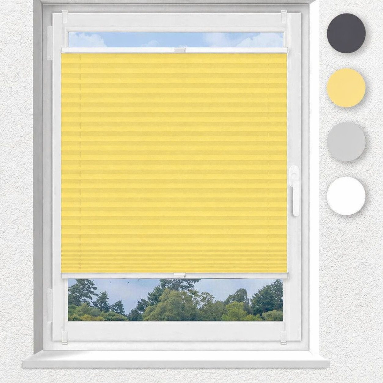 OUBO Plissee ohne Bohren Klemmfix, Sichtschutz und Sonnenschutz, Klemmträger, Lichtdurchlässig Rollo für Fenster & Tür, Klemmfix, mitgelieferten, verstellbaren Klemmträger