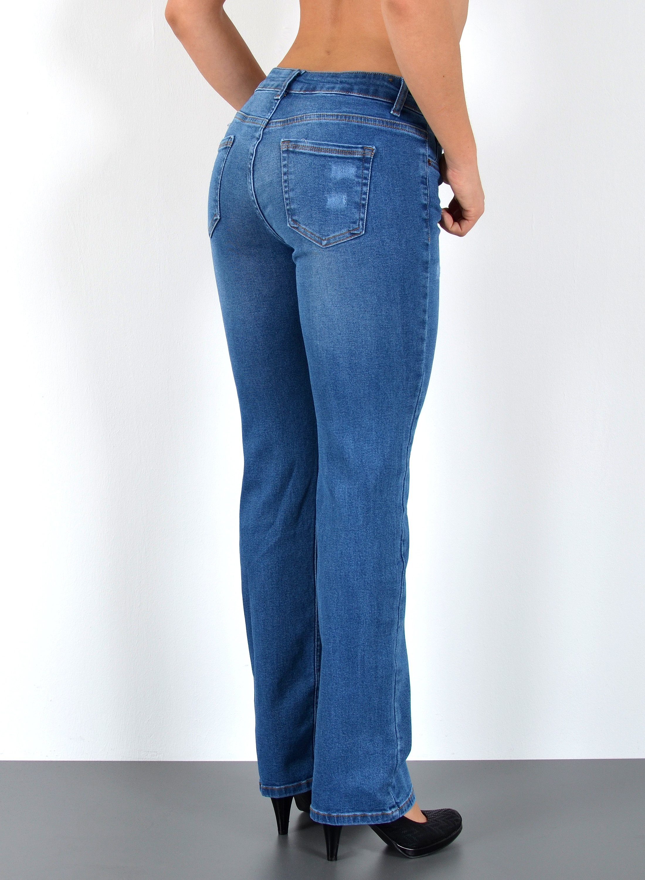 ESRA Straight-Jeans Stretch-Jeans Damen High Waist Jeans Straight Leg Hose Regular G3 Straight Fit Jeans Damen High Waist Gerade Schnitt Jeans bis Übergröße – Bild 4 von 5