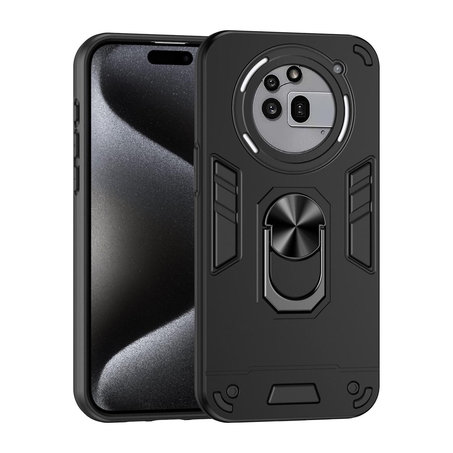 Wigento Handyhülle Für Nothing Phone 3a Pro Armor Magnet Ring Schutz Handy Hülle Schwarz, Stoßfeste Hülle mit 360-Grad-Ringhalter