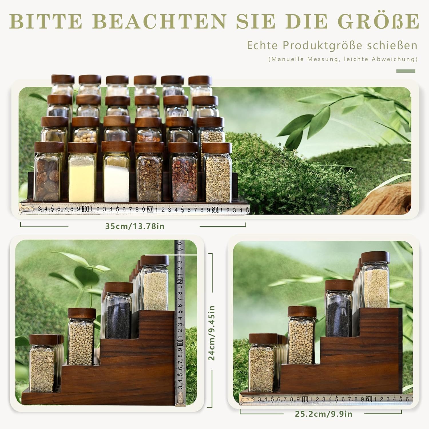 KingLux Gewürzbehälter Gewürz Organizer gewürzbehälter Akazienholz mit 24x120ml gewürzgläser, (1-tlg) – Bild 2 von 5