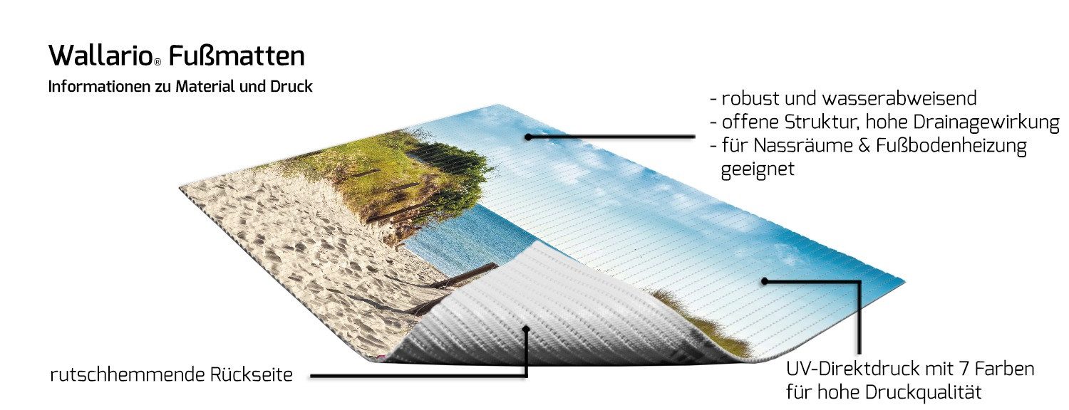 Wallario Schaum-Badematte Auf dem Sandweg zum Strand, Höhe 5.5 mm, rutschhemmend, geeignet für Fußbodenheizungen, Polymer-Schaum, rechteckig