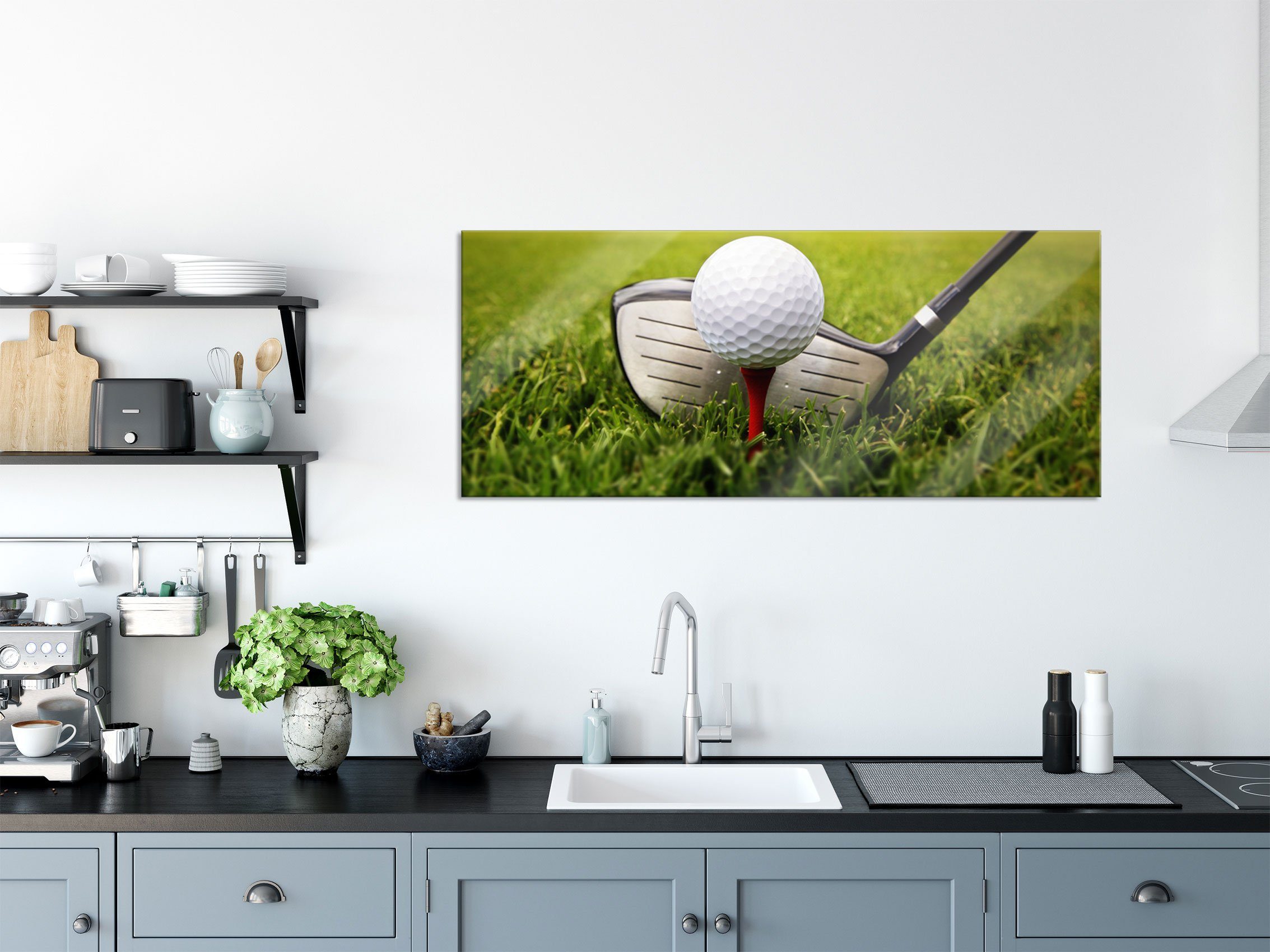 Pixxprint Glasbild Golf aus Glasbild St), Aufhängungen Abschlag, Abschlag und Golf inkl. (1 Abstandshalter Echtglas