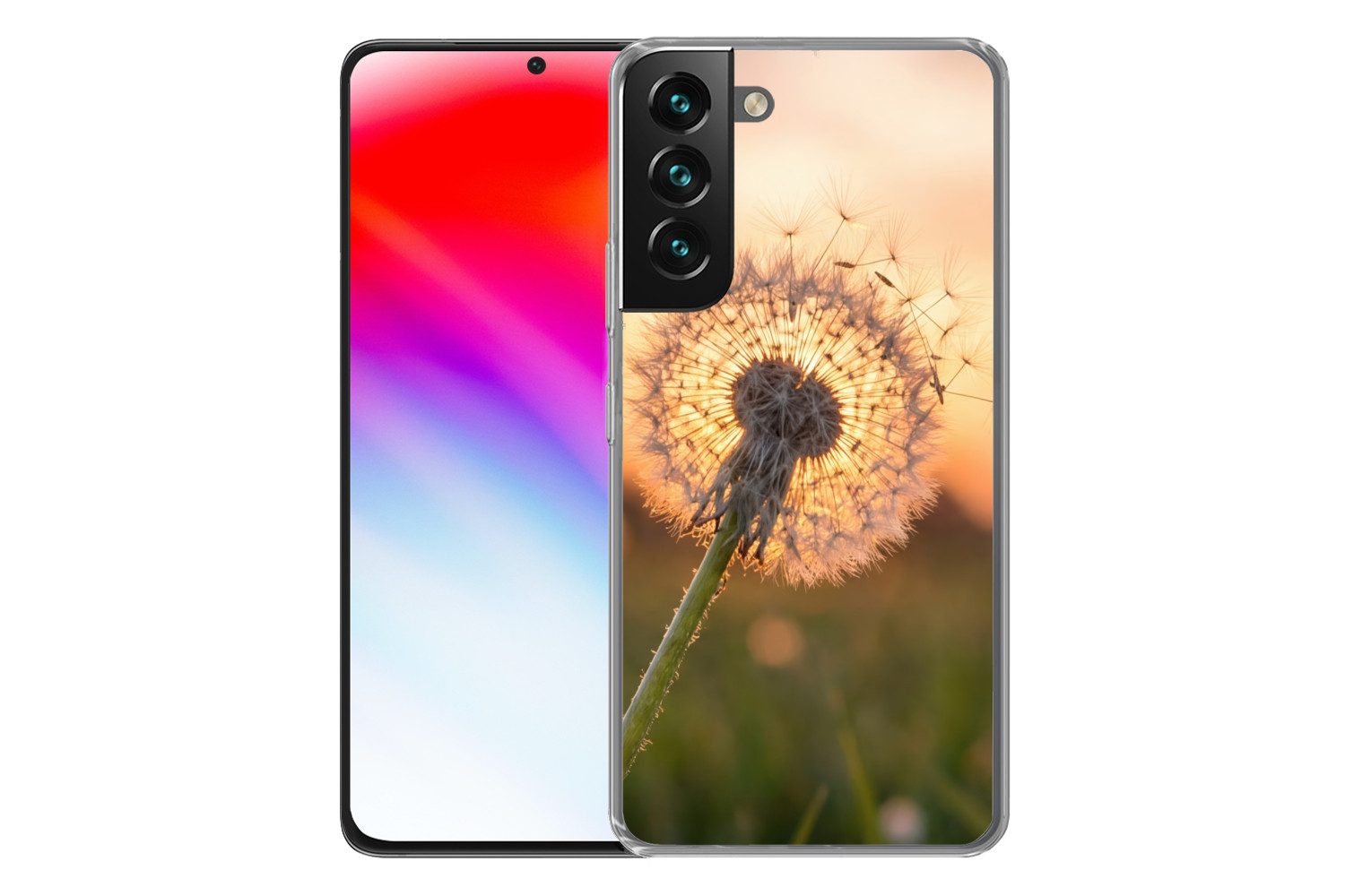 MuchoWow Handyhülle für Samsung Galaxy S22 Plus Löwenzahn - Sonnenuntergang - Feld, Phone Case, Silikon, Schutzhülle Dünn