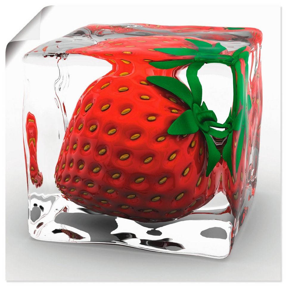 Artland Wandbild Erdbeere in Eis, Lebensmittel (1 St), als Alubild,  Leinwandbild, Wandaufkleber oder Poster in versch. Größen