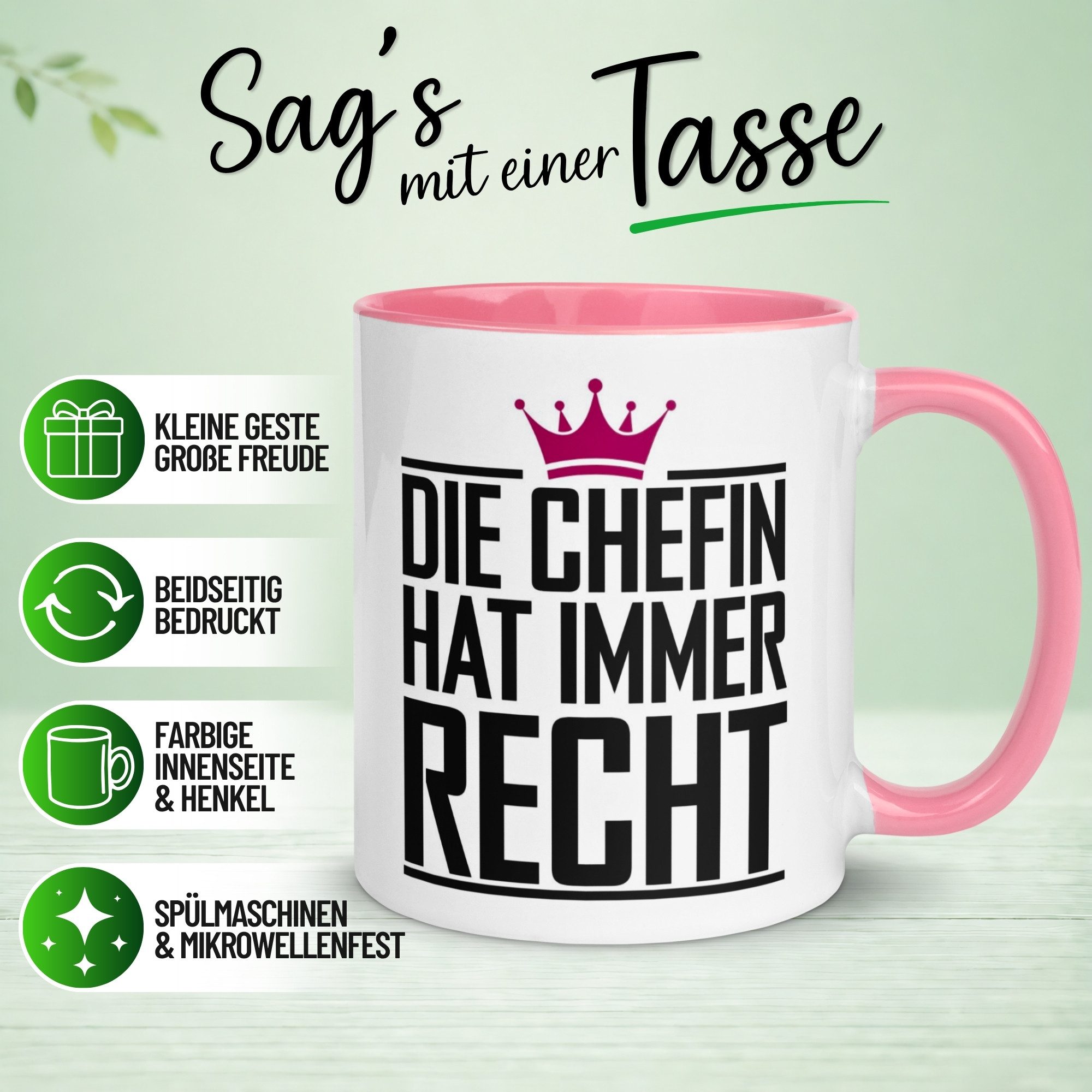 Momentals Tasse Chefin – Die Chefin hat immer Recht – Lustiger Geschenk Becher Chefin, Gratis Versand · Links-&Rechtshänder · Spülmaschinenfest