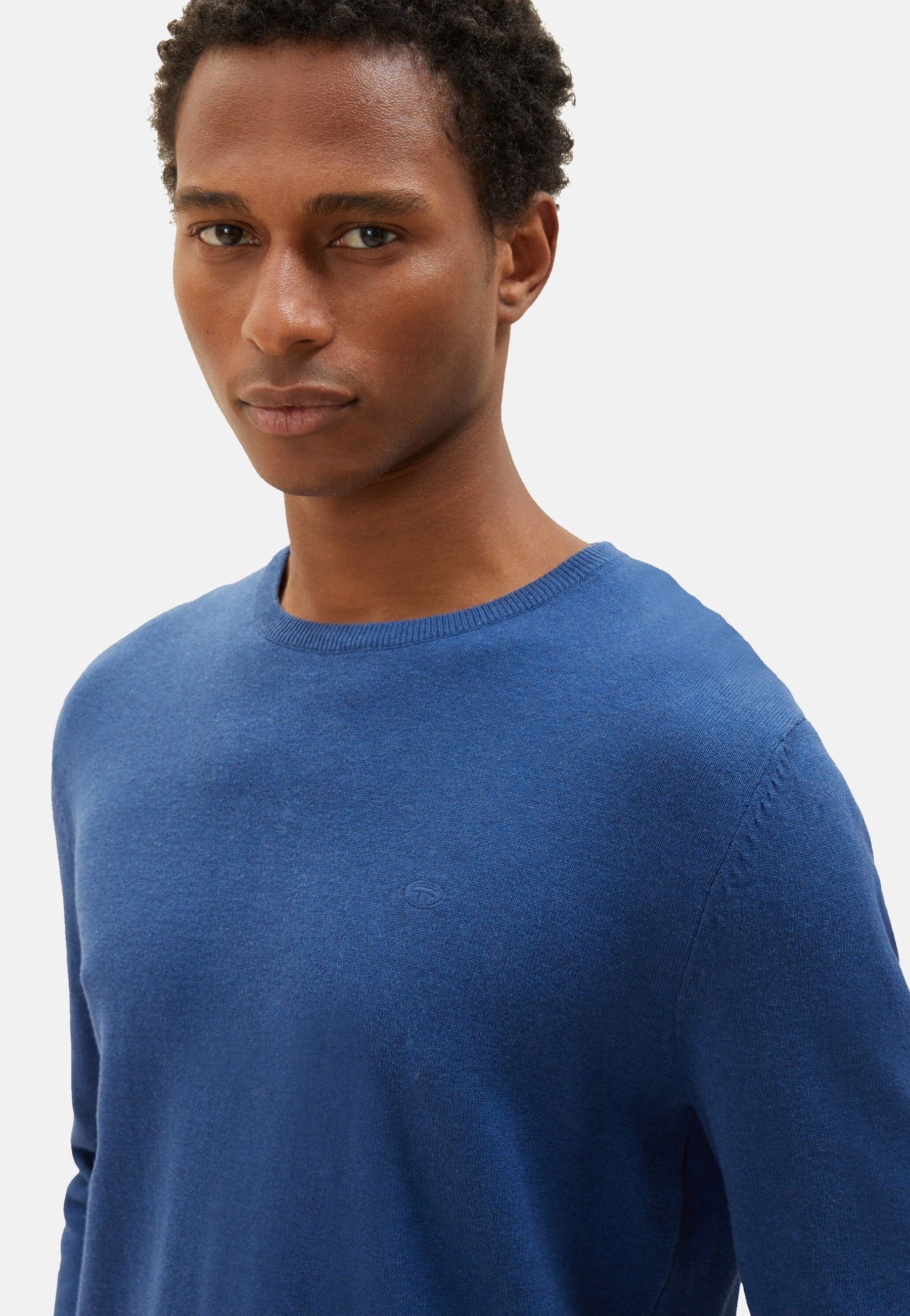 TOM TAILOR Sweatshirt Sweatshirt Pullover mit blau Rippbündchen meliert (1-tlg)