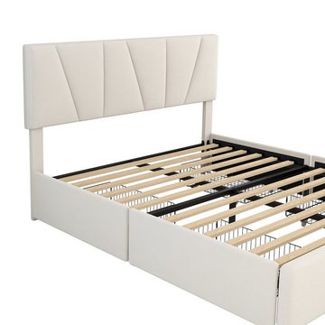 Fangqi Polsterbett 160*200cm großes gepolstertes Doppelbett mit vier Schubladen, mit vier bettschubladen