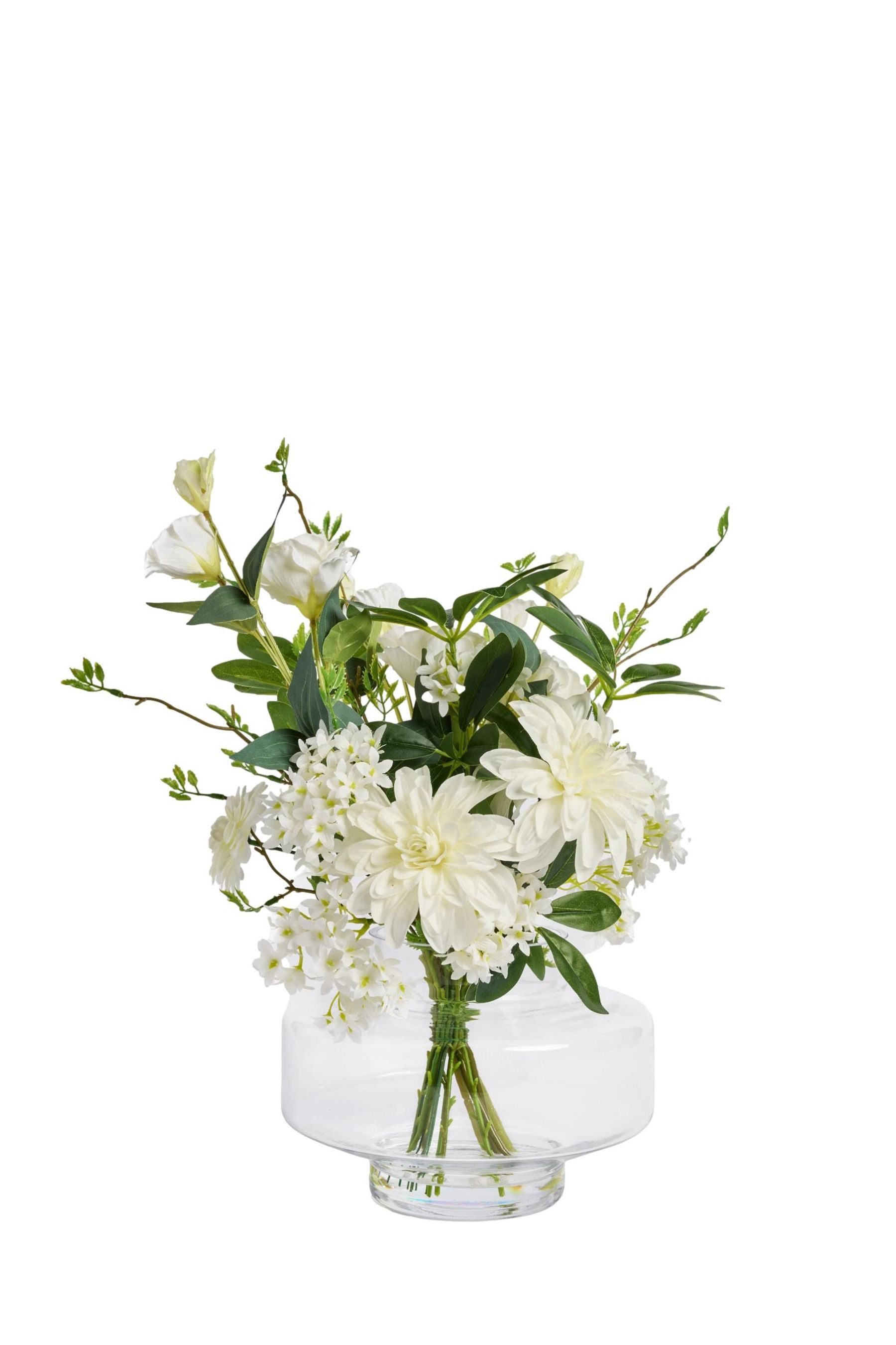 Dekovase Blumenarrangement in einer Glasschale