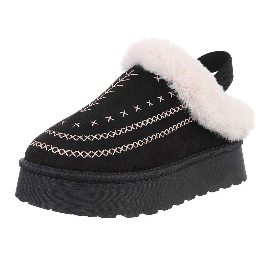 Ital-Design Damen Plüsch Slip-On Schuhe für Alltag und Freizeit Snowboots (90457928) Flach Stiefeletten in Schwarz
