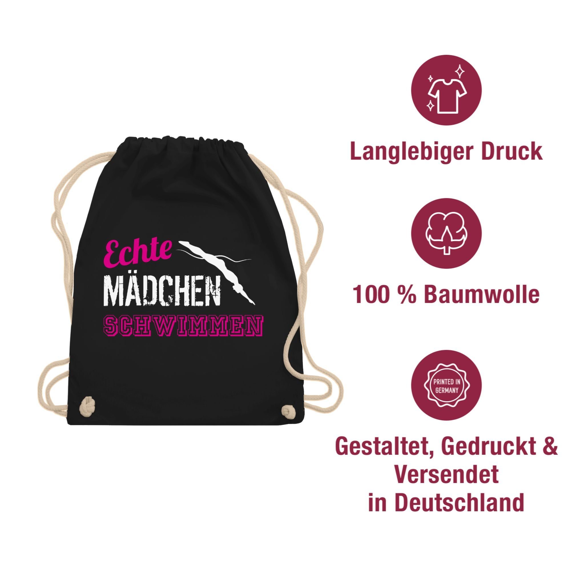 Shirtracer Turnbeutel Echte Mädchen schwimmen, Wassersport Zubehör & Bekleidung