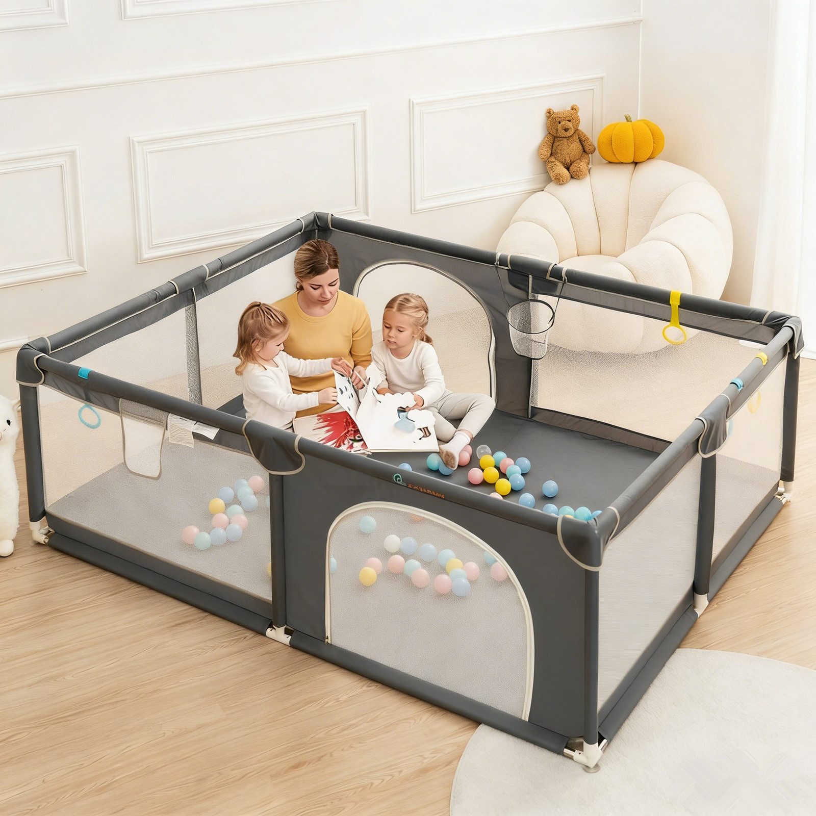 Comomy Laufgitter Kinder Absperrgitter Spielgitter Krabbelgitter (1-tlg), mit Bunten Kugeln 180x150cm