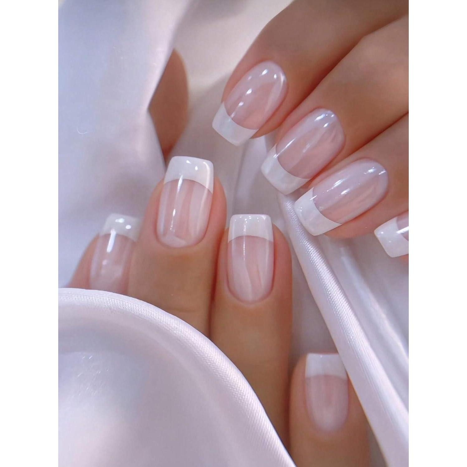 LuxusKollektion Kunstfingernägel 24 Stück Quadratische Glitzer Fake Nägel Weiß Mittelgroße French Tip