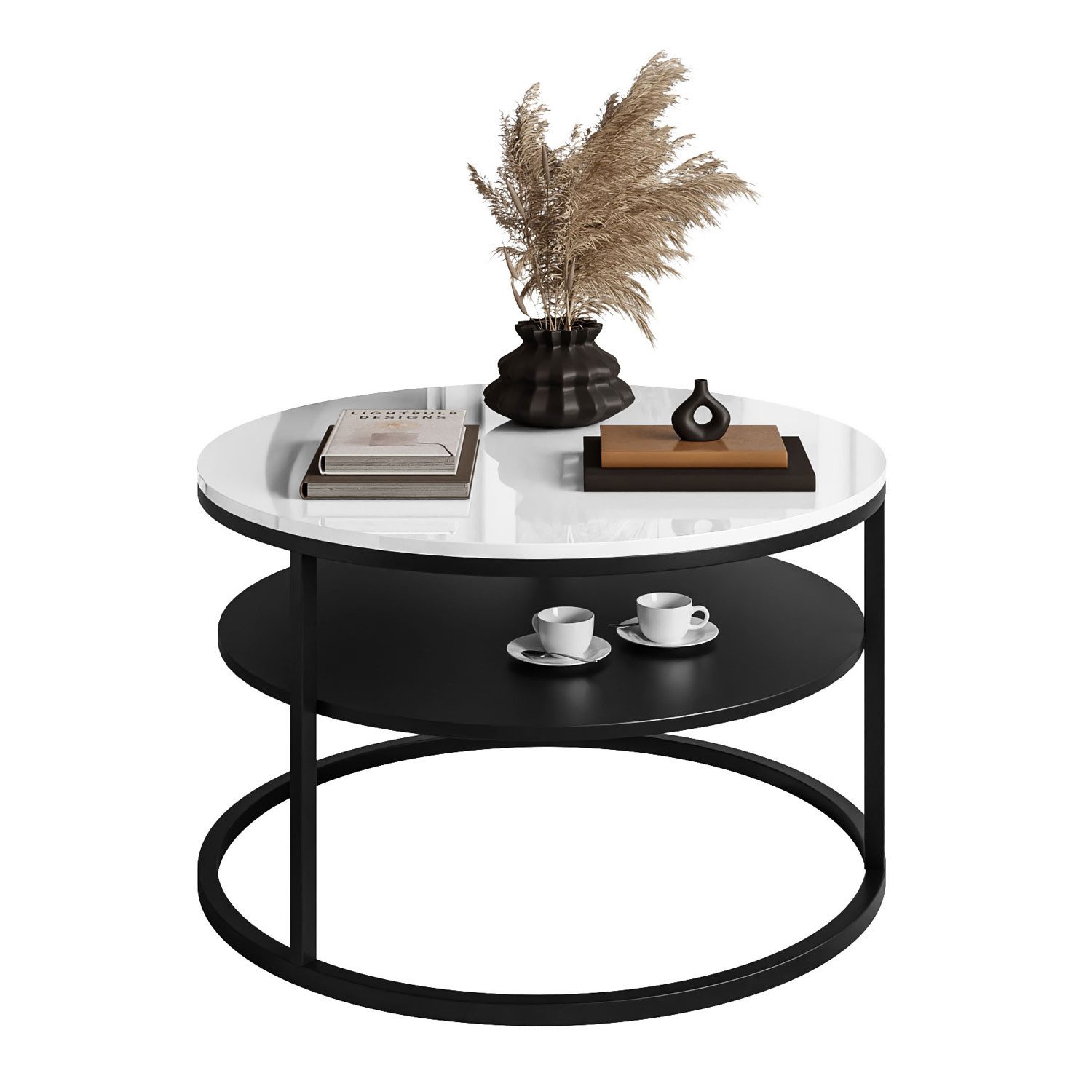 Lookway Couchtisch CIRI Hochglanz mit Ablage (1 Tisch), Durchmesser: ⌀70 cm, Höhe: 49 cm