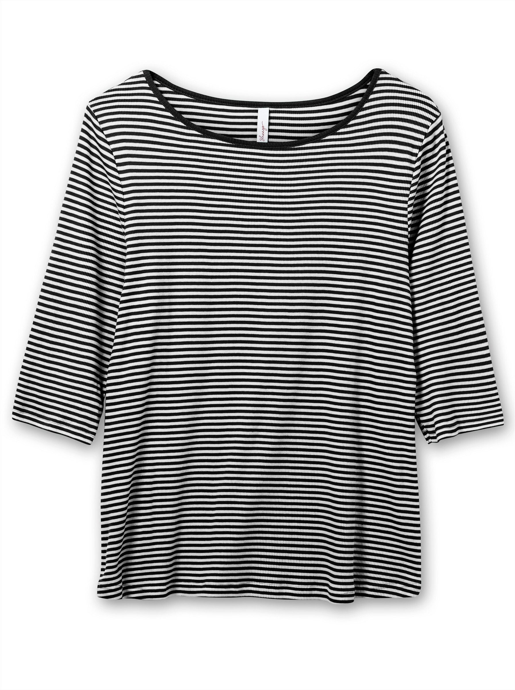 Sheego T-Shirt 3/4-Arm-Shirt 3/4-Arm aus Rippware mit garngefärbten Ringeln günstig online kaufen