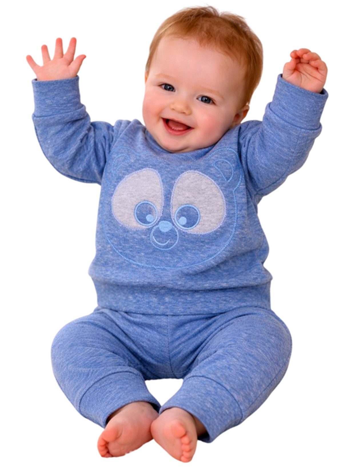 La Bortini Hausanzug Baby Anzug Pulli und Hose für Neugeborene in Blau in Blau mit Panda Stickerei, 56 62 68 74