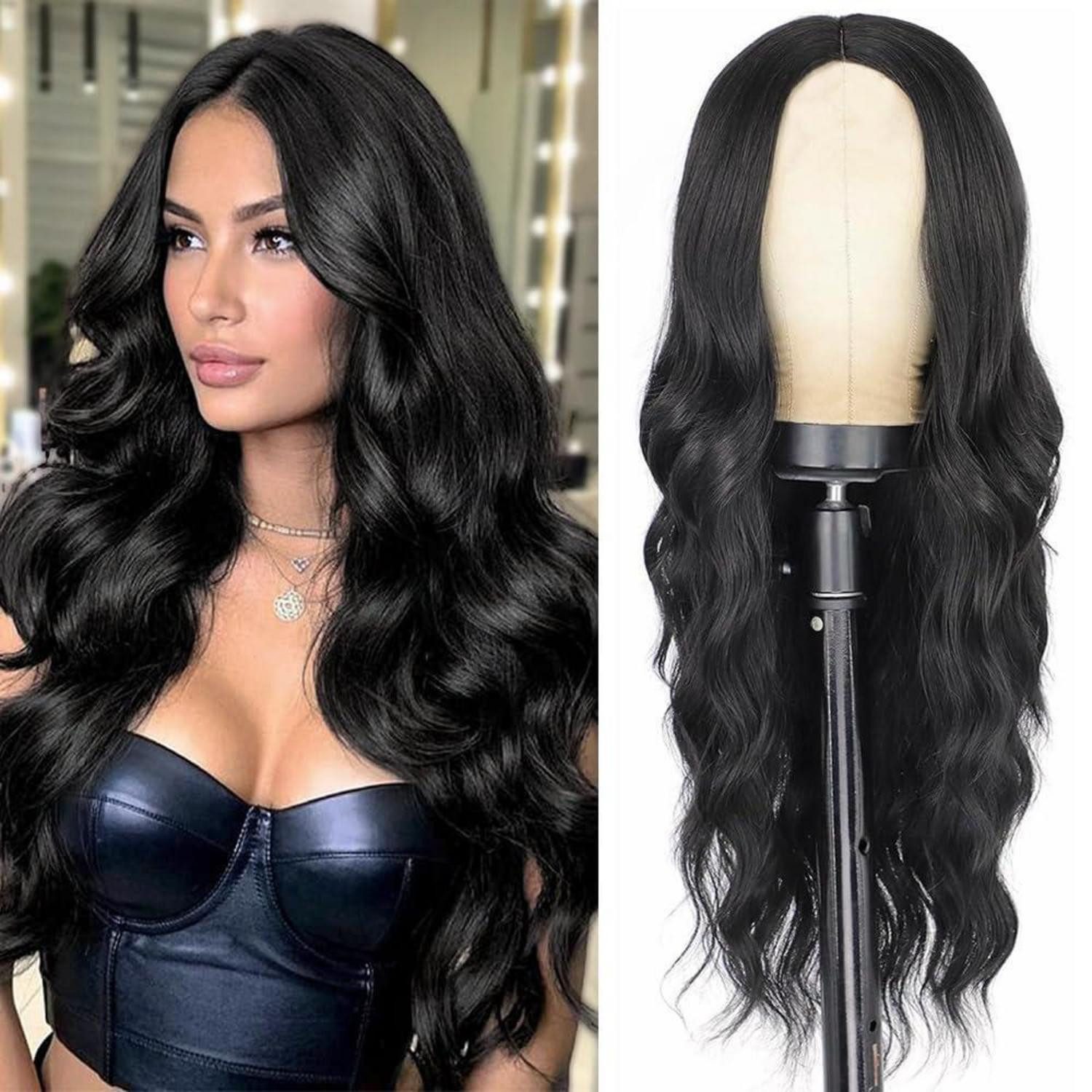LuxusKollektion Kostüm-Perücke Perücke Damen lang schwarz lockig gewellt 66 cm synthetisch