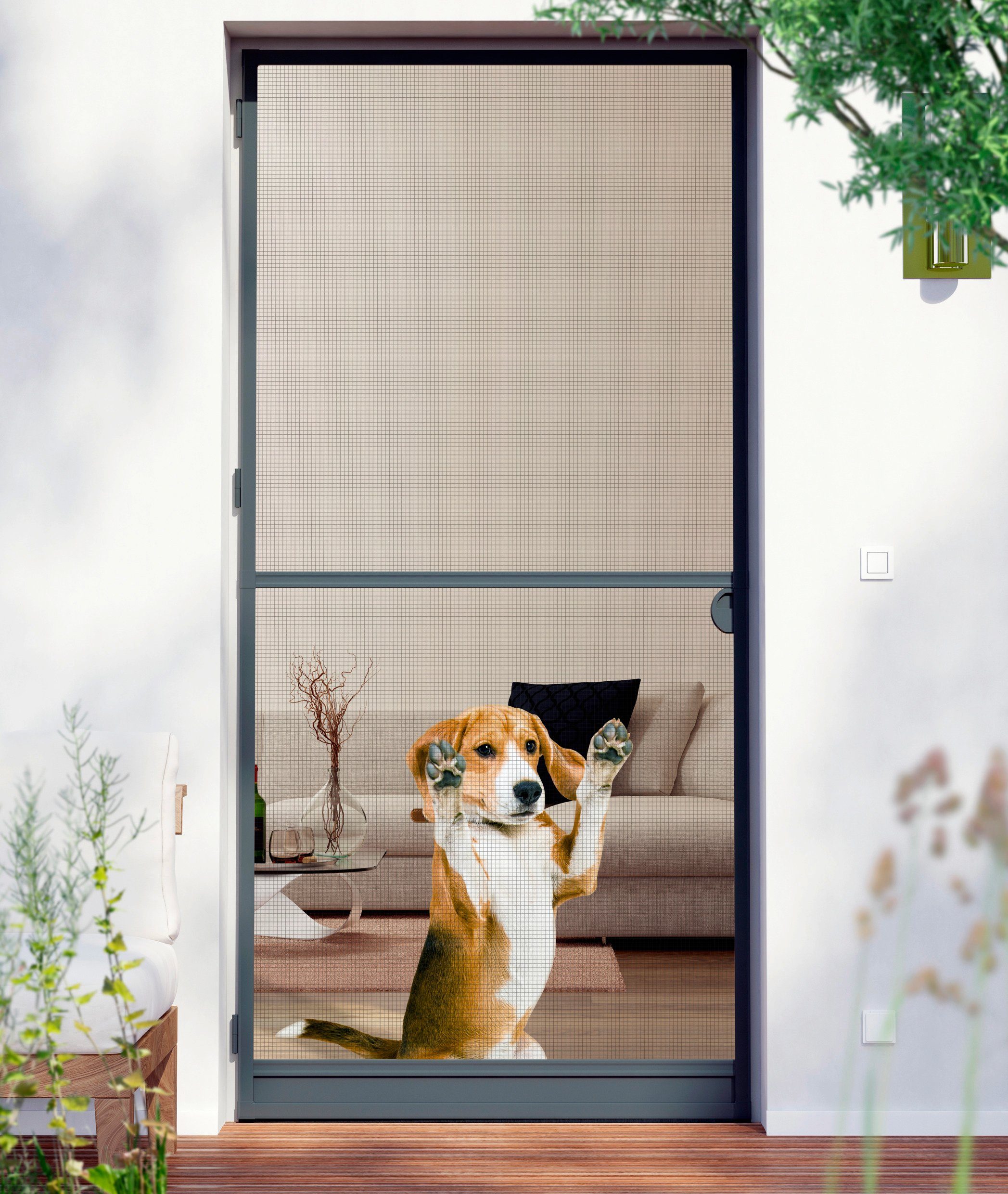 Windhager Fliegengitter-Gewebe Pet-Protect mit Krallenschutz für Terrassen-, Balkontüren und Fenster, (1-St), Insektenschutz verstärkt für Haustiere, Katze, Hund, 110 x 220 cm