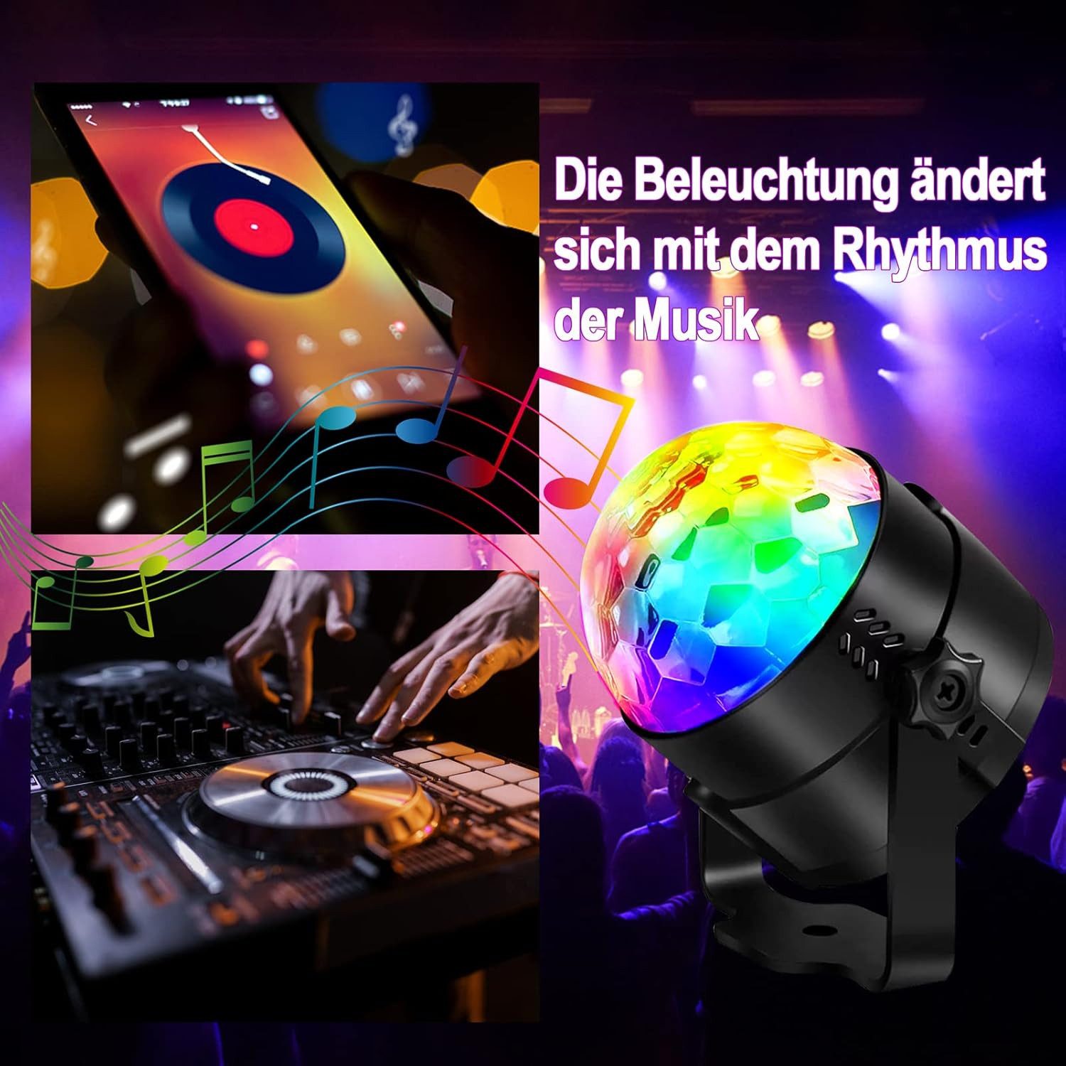 Athlix Discolicht Discokugel LED DJ Party Licht 360° Rotation mit Fernbedienung, LED fest integriert, 40m Reichweite, bis 60m², 7 Farbmuster – Bild 5 von 5