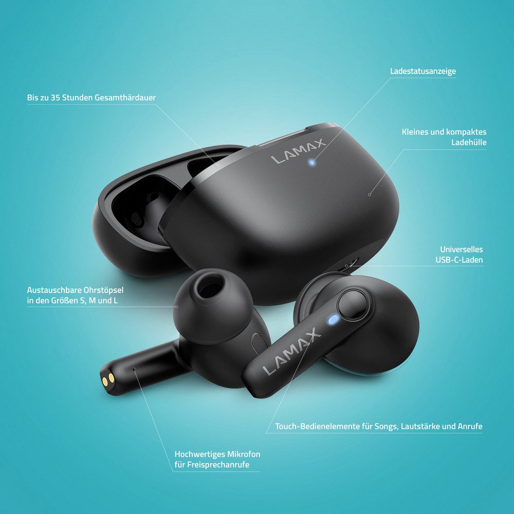 LAMAX Lamax Clips1 Play In Ear Headset Bluetooth® Stereo Schwarz Batteriel Kopfhörer