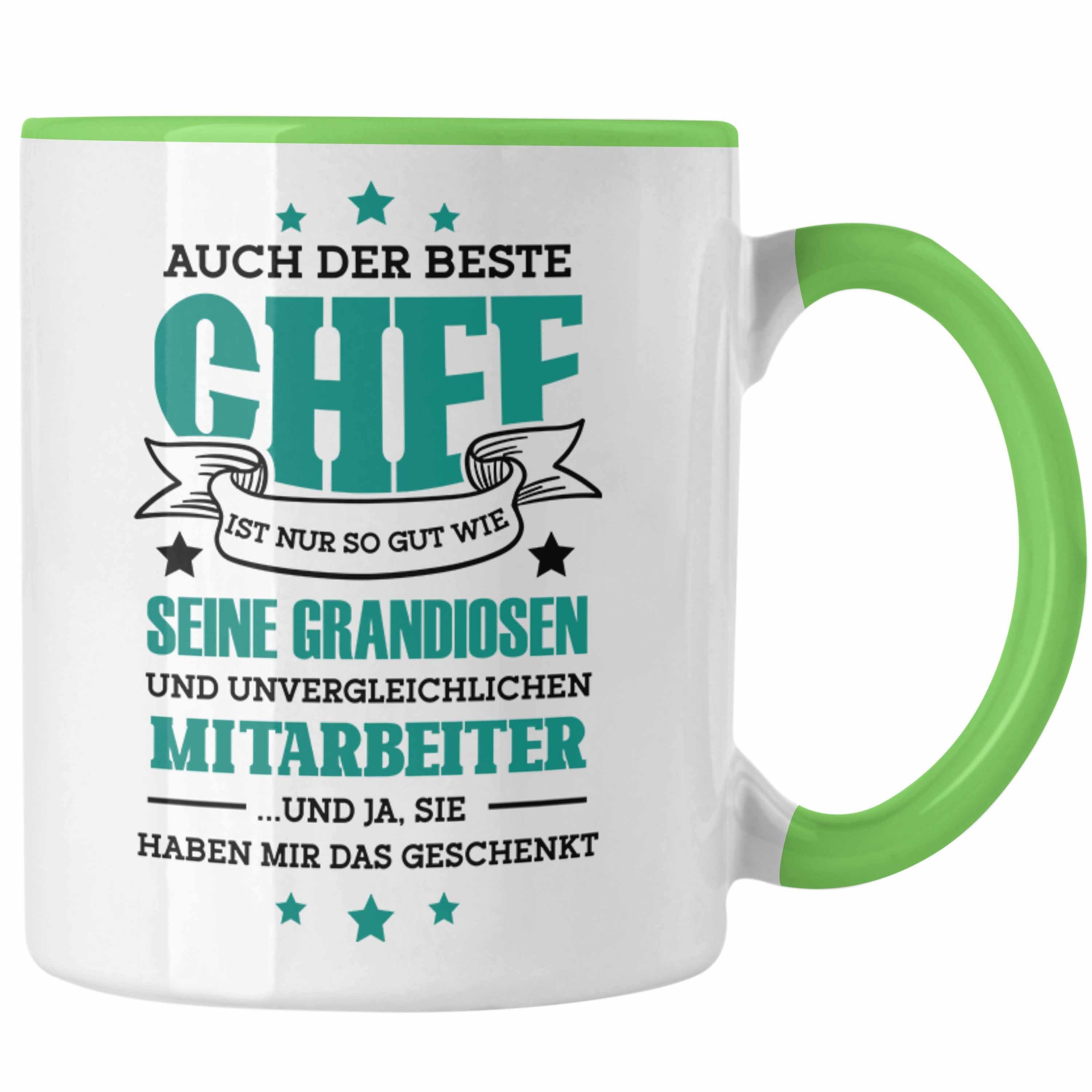 Trendation Tasse Tasse Geschenk für Chef von Mitarbeitern Spruch Kaffeetasse Grün