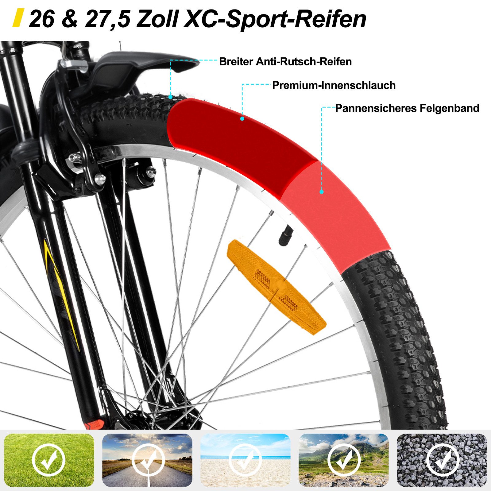 HILAND Mountainbike 26/27 Zoll Herren Damen Studenten fahrräder, Gelände Pendlerfahrräder, Mit 18 Gang, Doppel-V-Bremsen, stoßdämpfender Federgabel, Schutzblech